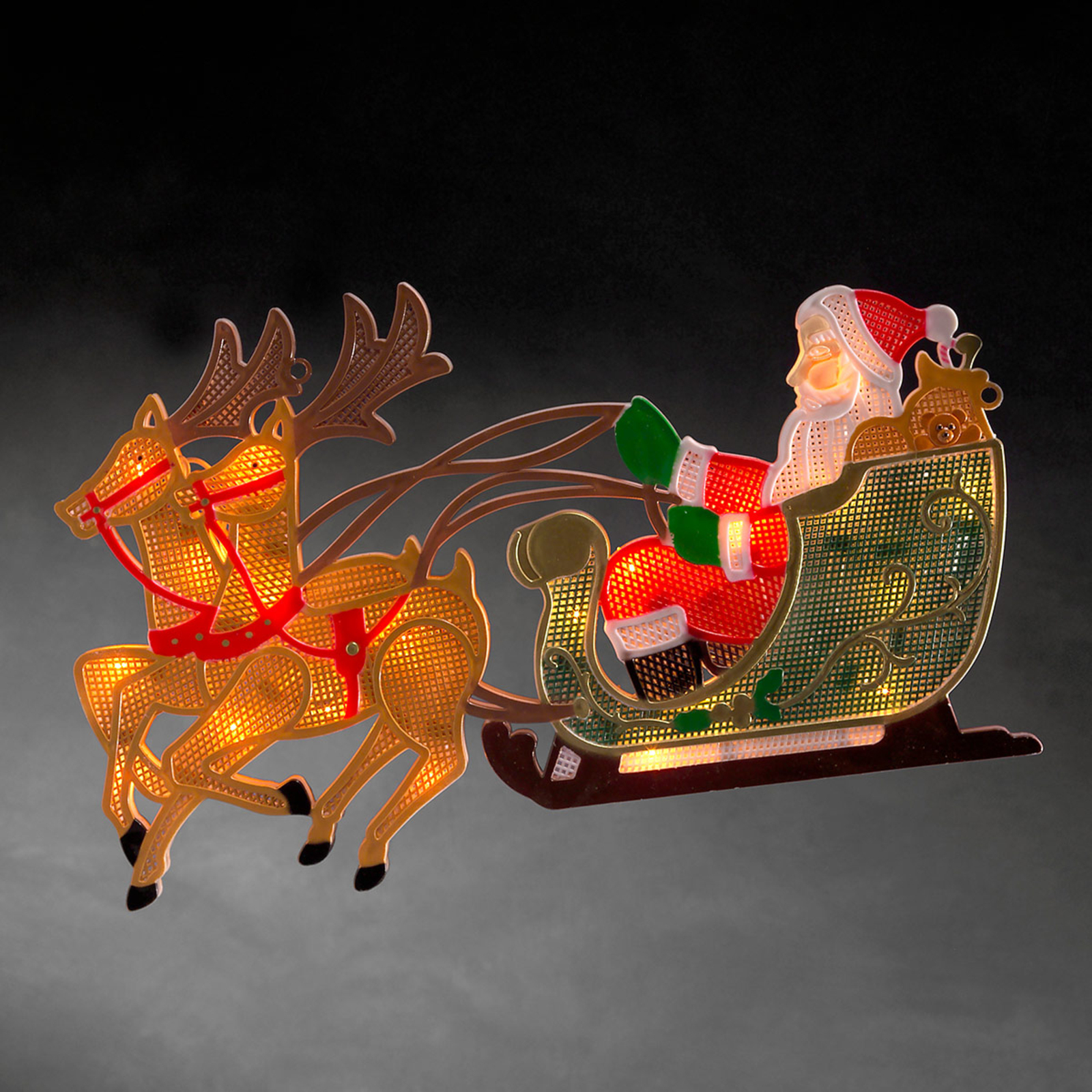 Rentier mit Weihnachtsmann - LED-Fensterbild