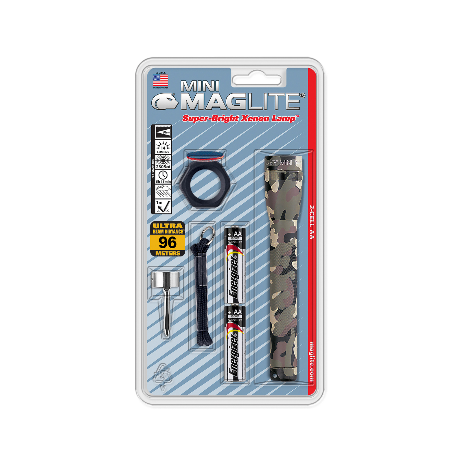 "Maglite Xenon" žibintuvėlis "Mini" 2 elementų AA, kombinuotas, kamufliažas