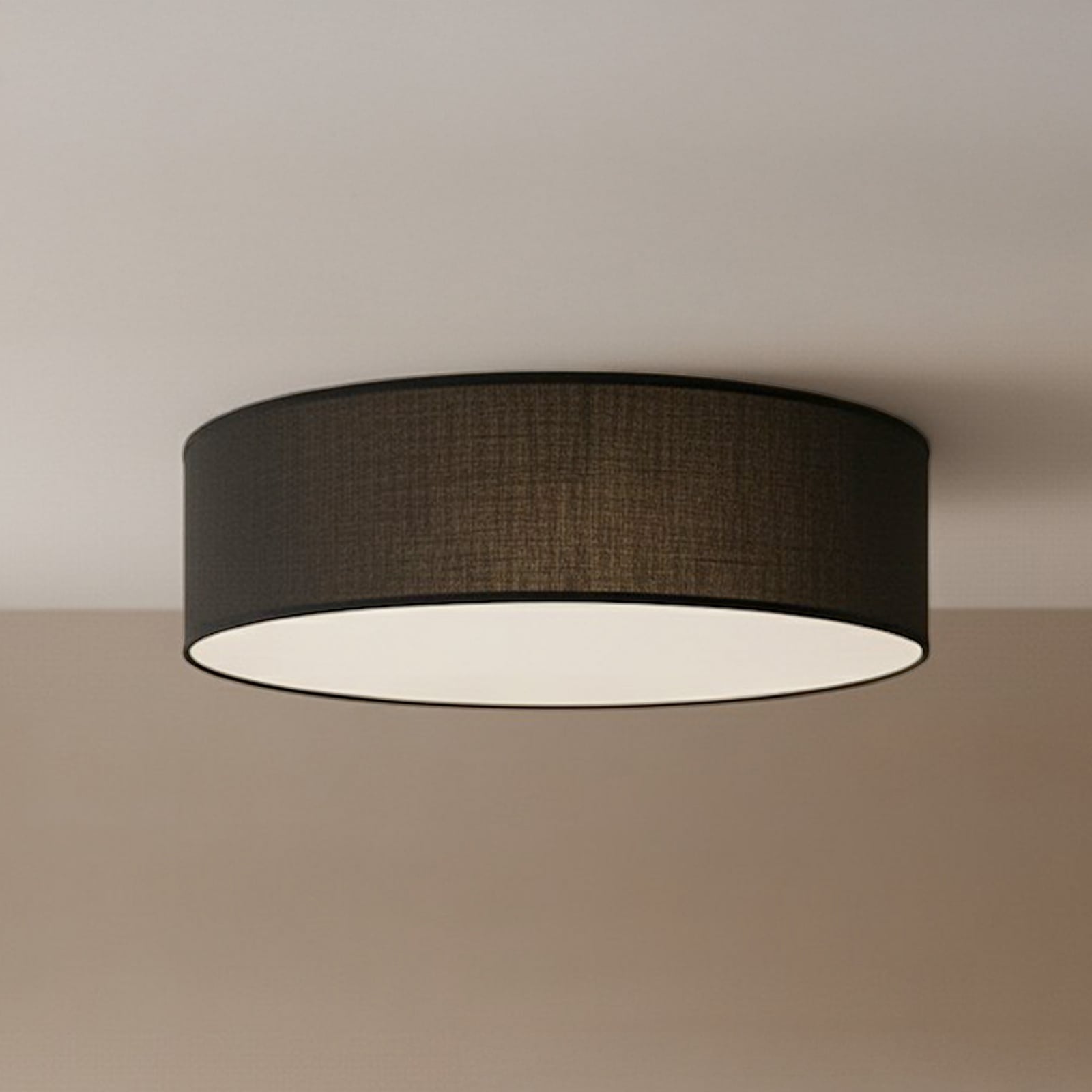 Plafonnier Marshall, noir, Ø 50 cm, métal/rotin