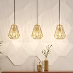 Stype hanging light, gold-coloured, length 96 cm, steel, 3-bulb.