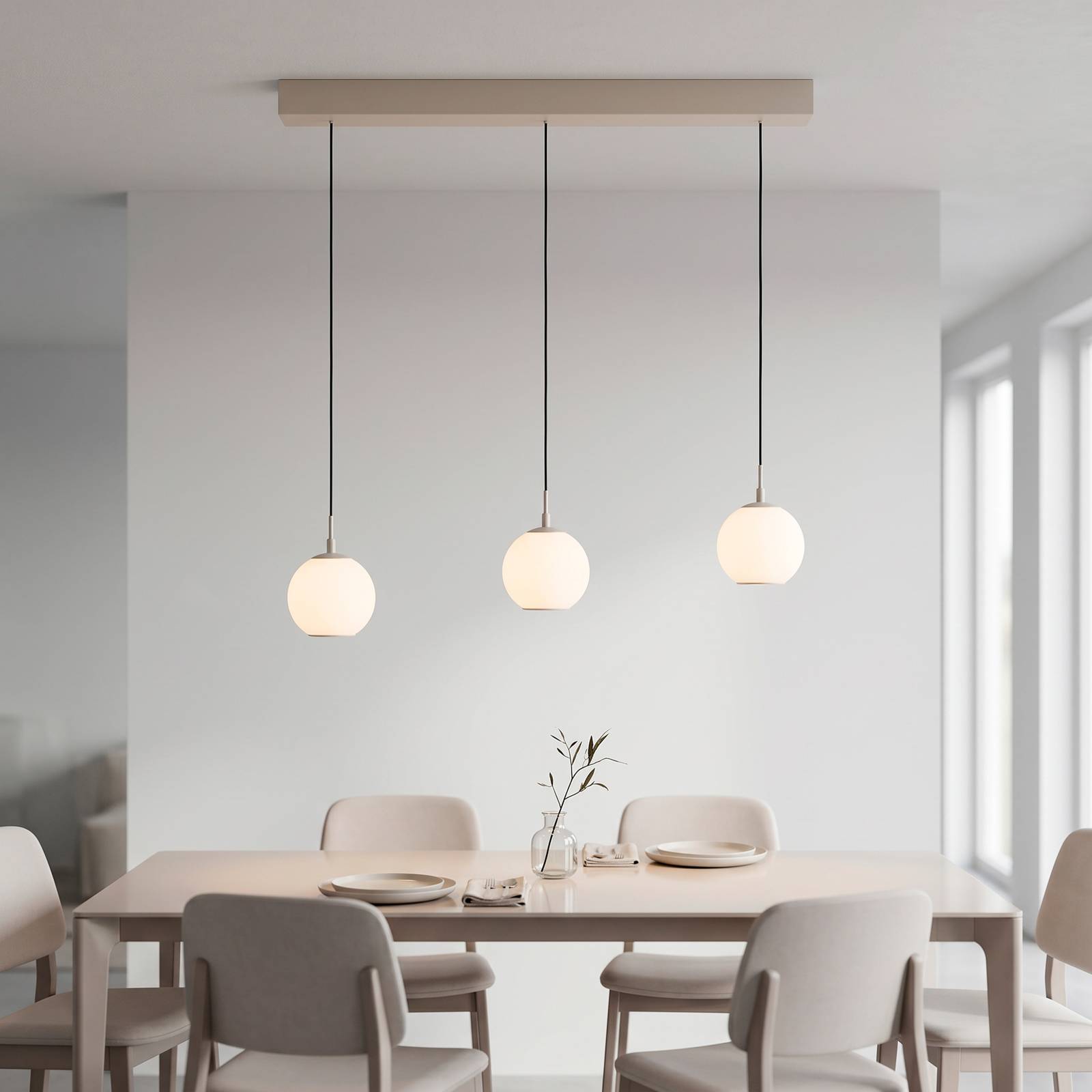 Paul Neuhaus LED hanglamp Sandora, zandkleurig, lengte 90 cm, glas, 3-lamps.