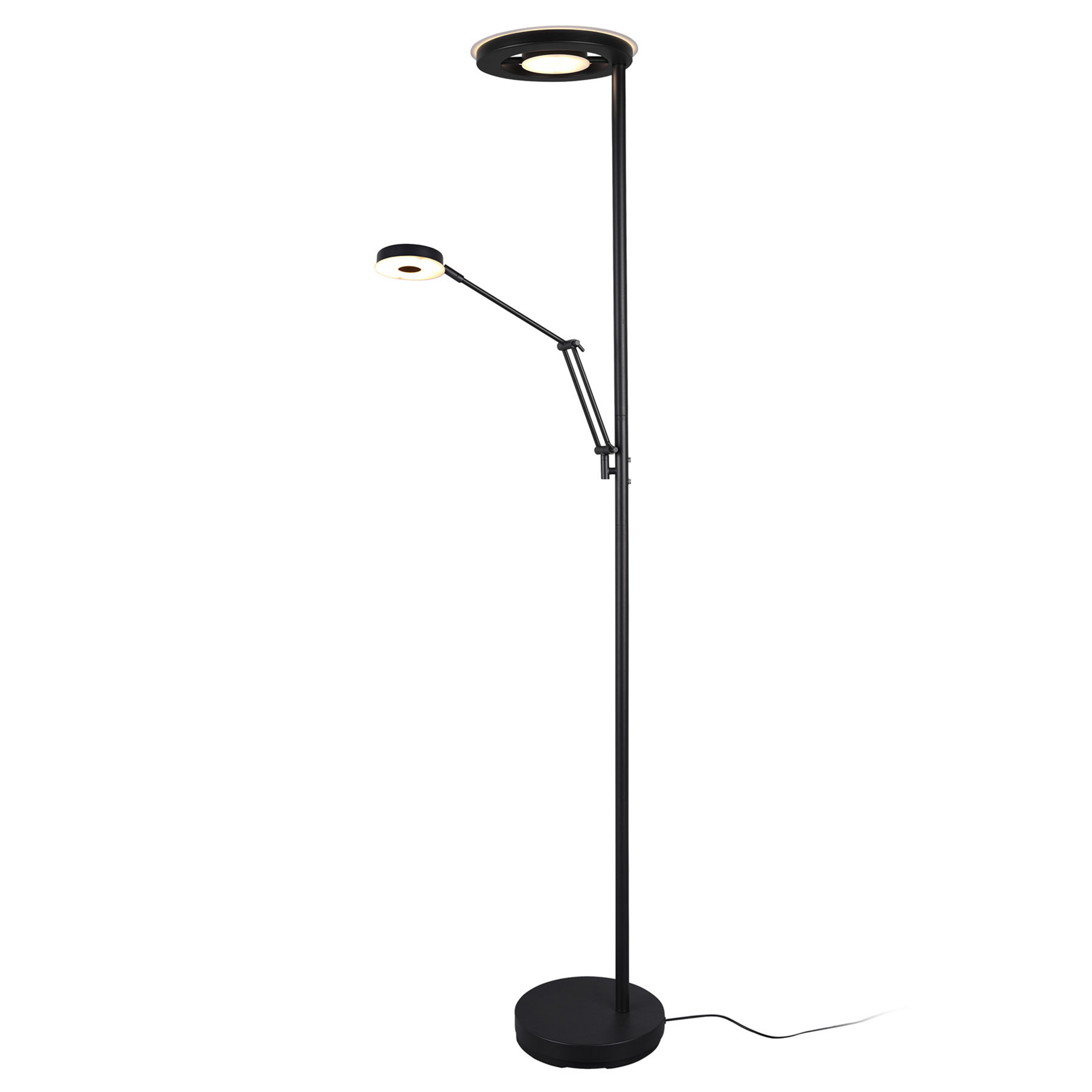 Lampadaire à éclairage indirect LED Barrie avec lampe de lecture LED noir mat
