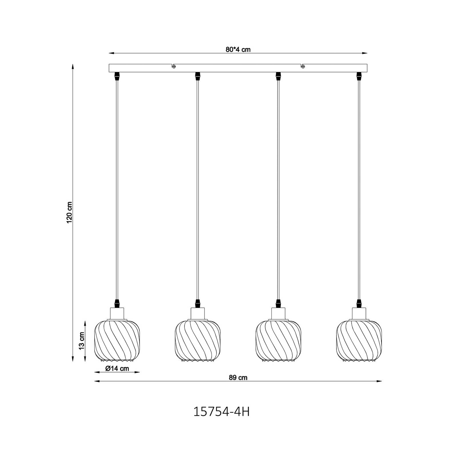 Lampa wisząca Xia, długość 89 cm, dymny szary, 4-punktowa, szkło