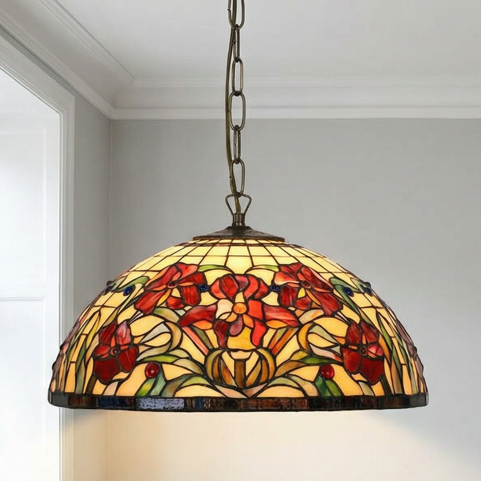 Artistar LINE lampă suspendată clasică 1 x E27 - Camera de zi / sufragerie - Tiffany - maro crem rosu - Sticlă