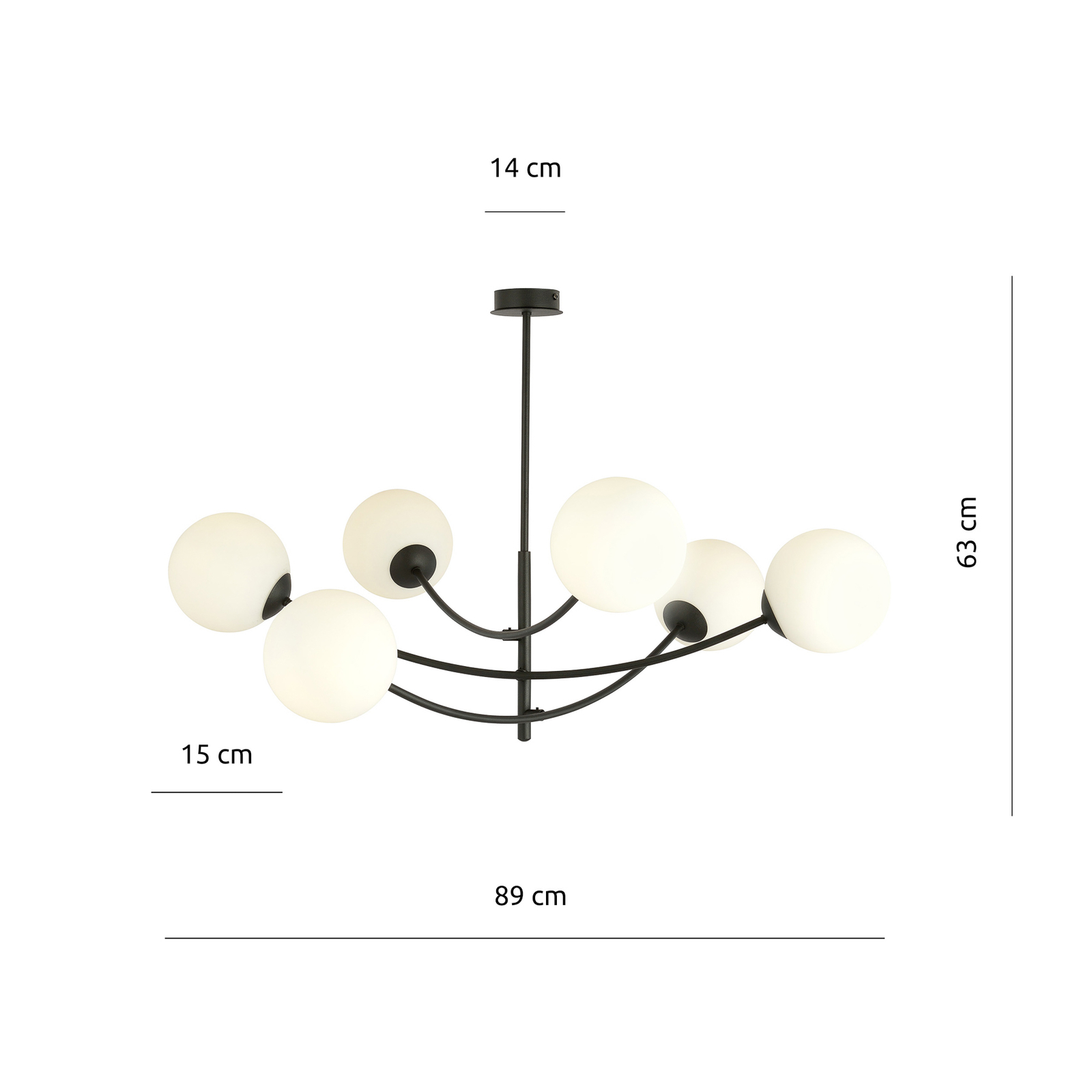 Plafonnier Hunter, noir/opale, à 6 lampes