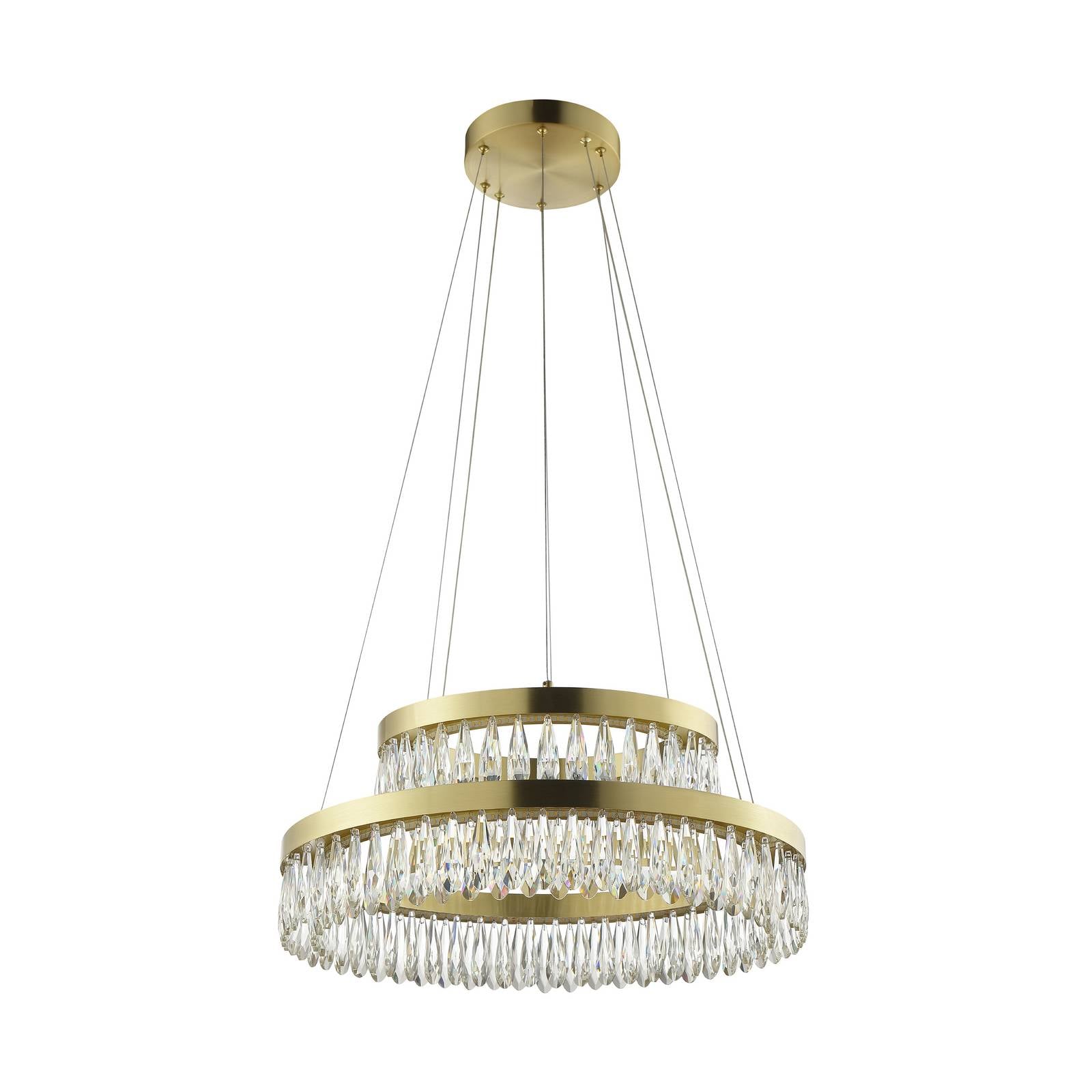 LED-Hängelampe Celestia, Ø 60 cm, messingfarben, Kristall
