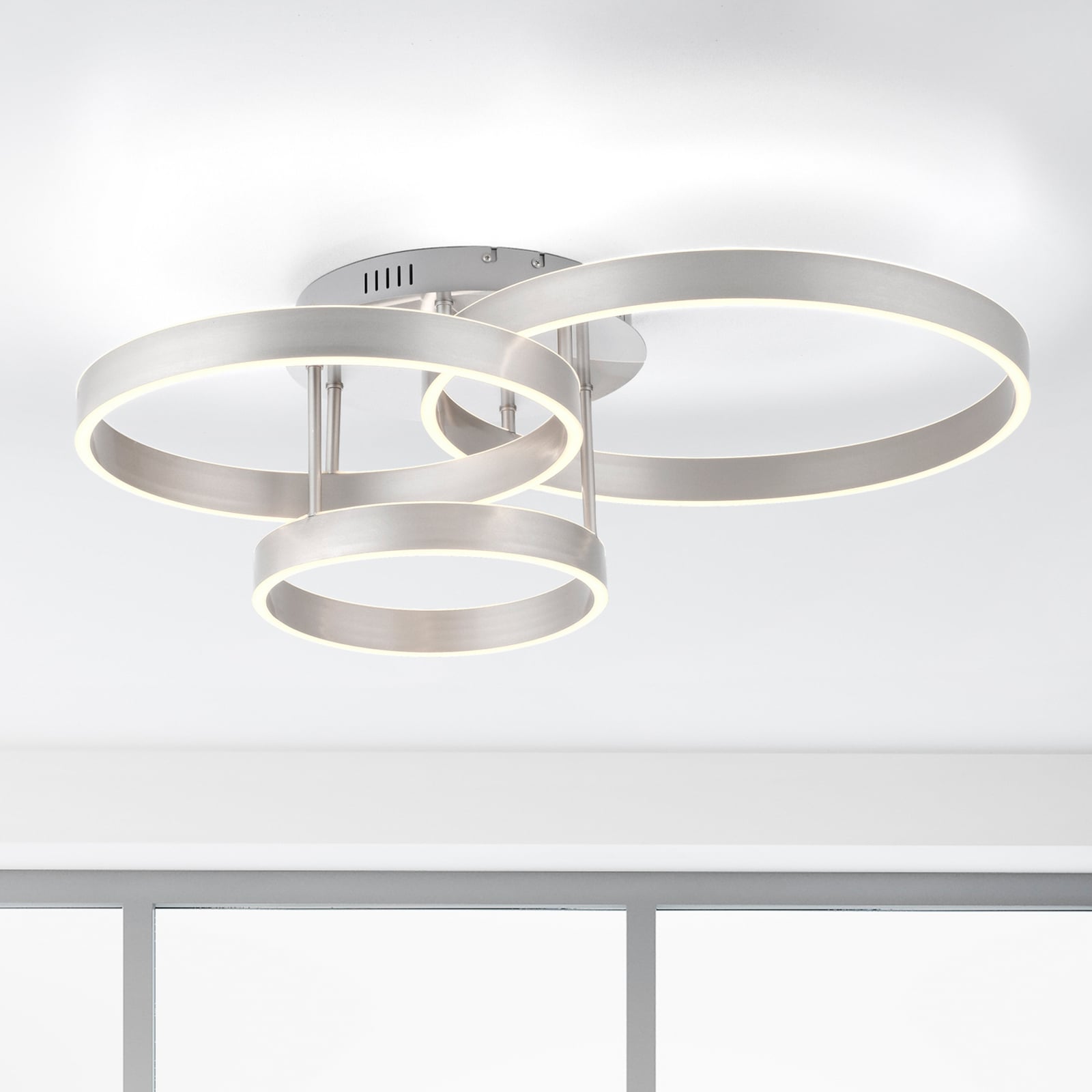 Lilluti LED ceiling light, silver, iron, aluminium, 3 rings