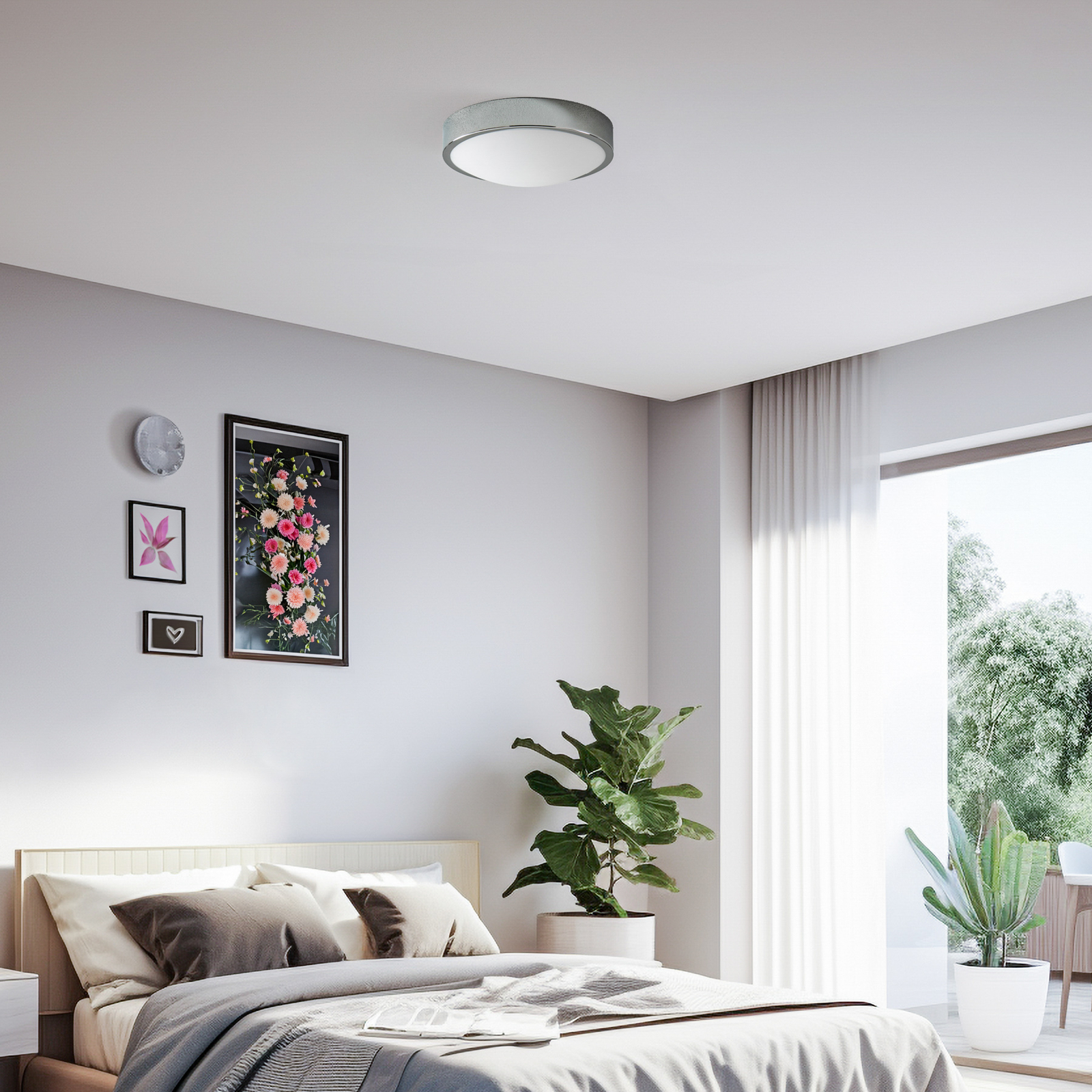 Jaris ceiling light, domed glass, Ø 26 cm, chrome