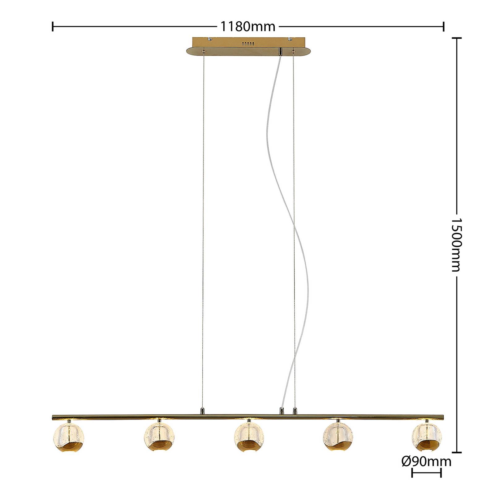 Lucande Kilio lampa wisząca LED, 5-pkt., złota