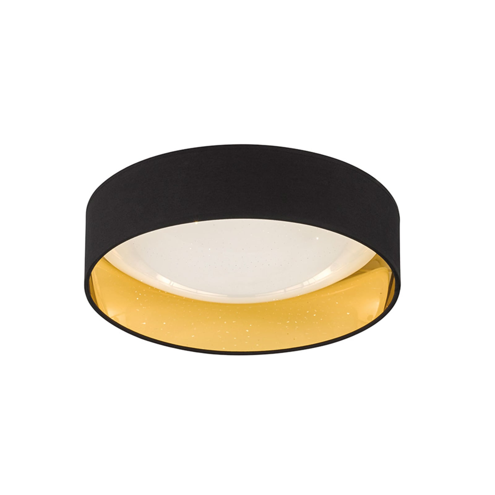 Fischer & Honsel Black and gold LED ceiling light Sete, Ø 40 cm, for Living / Dining Room, fabric, acrylic, 22 W, energy efficiency: A+, H: 10 cm