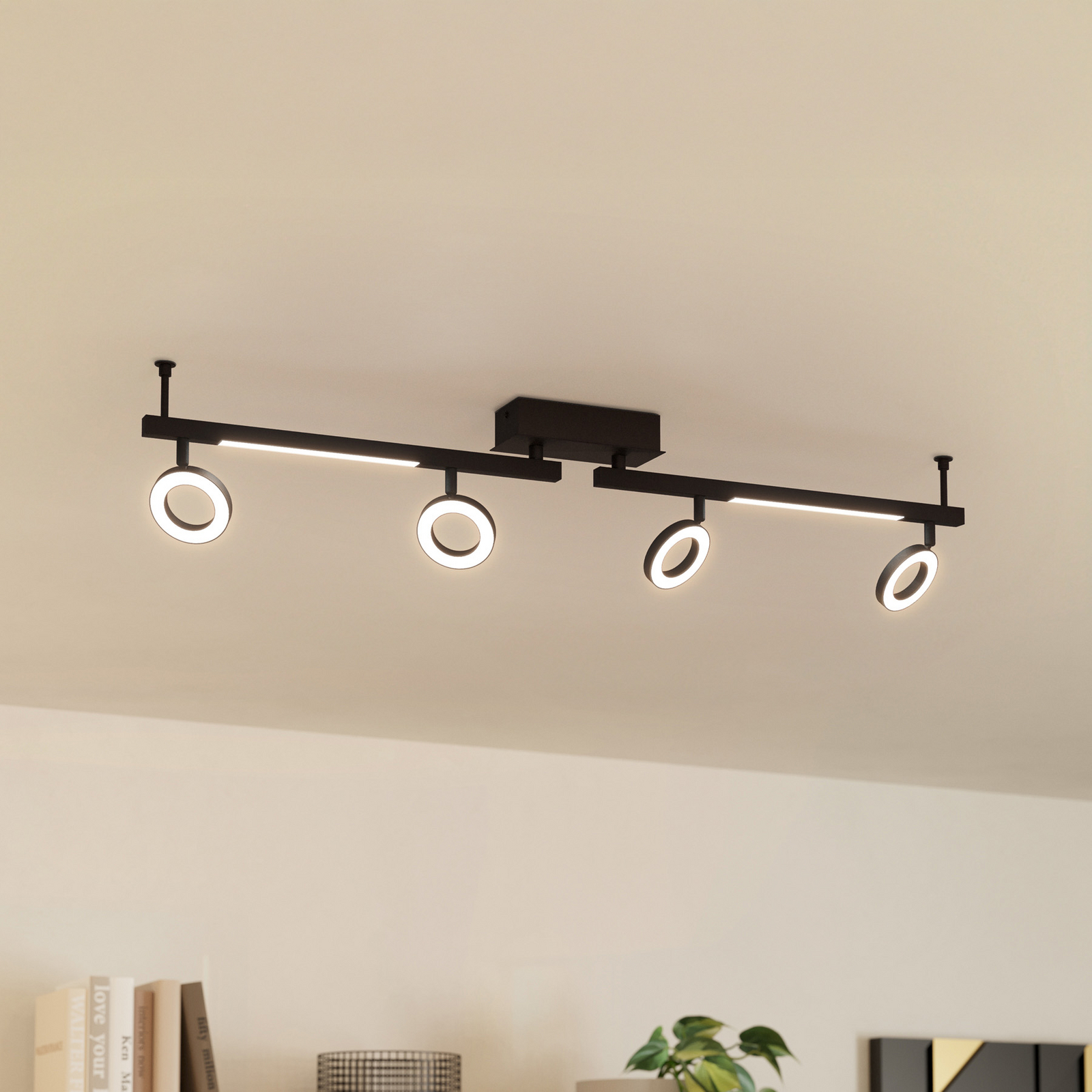 LED stropný spot Cardillio 2 čierny so štyrmi krúžkami