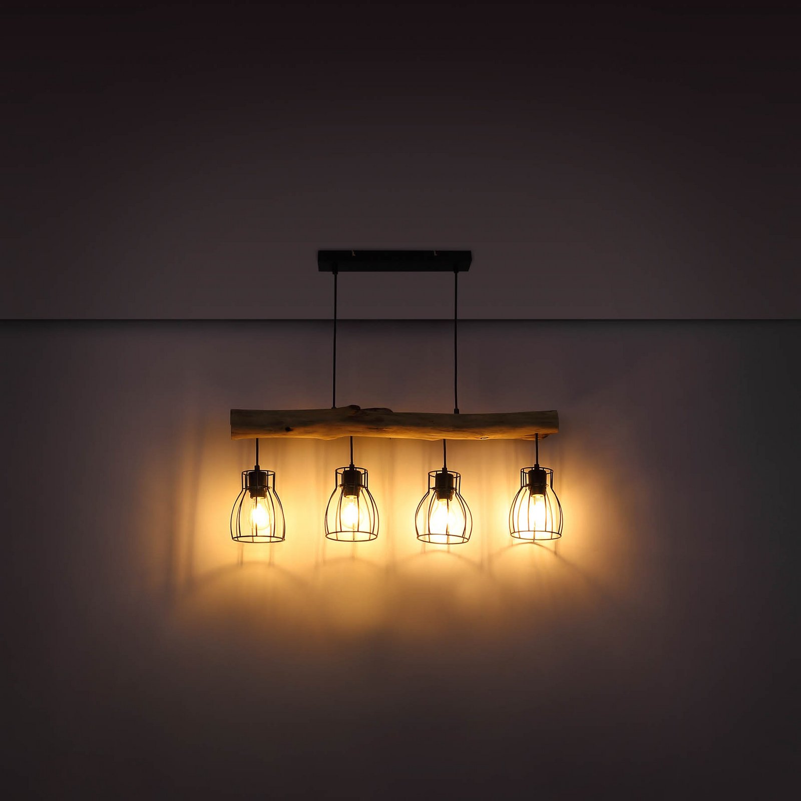 Mina pendant light, length 83 cm, black/brown, 4-bulb.