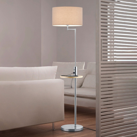 Vloerlamp Claas, legbord, USB-poort, nikkel