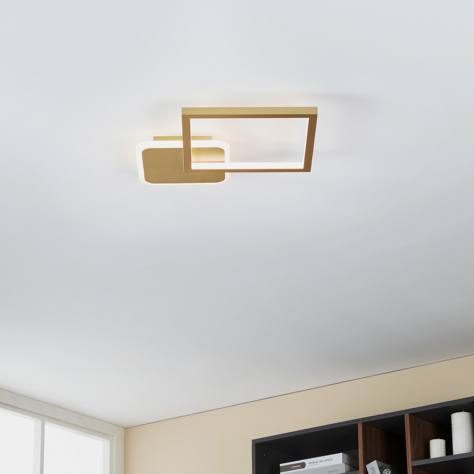 LED-taklampa Gafares, guld, aluminium, 33 cm fjärrkontroll CCT