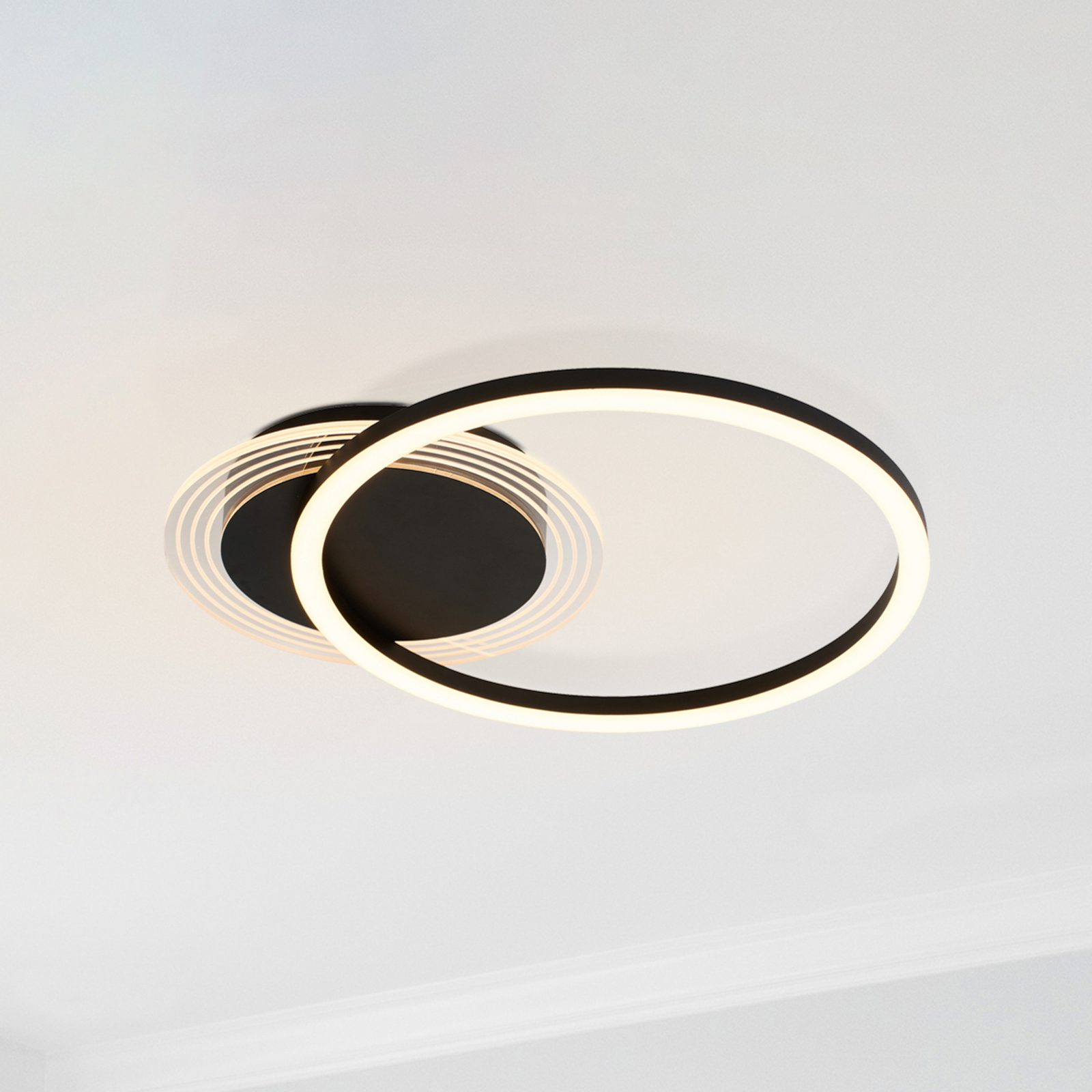 Lámpara LED de techo Contour, negro mate, 40 cm de largo, hierro/acrílico