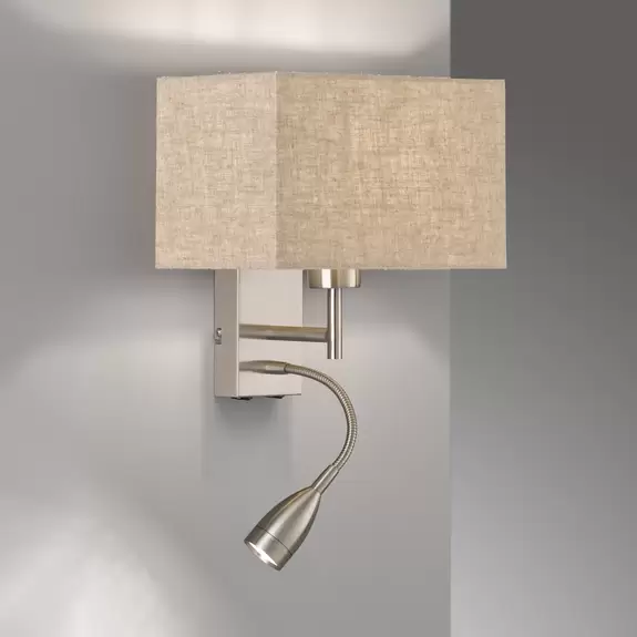 Lampenwelt Wandlampe Dream Leselicht, Leinen sand/nickel