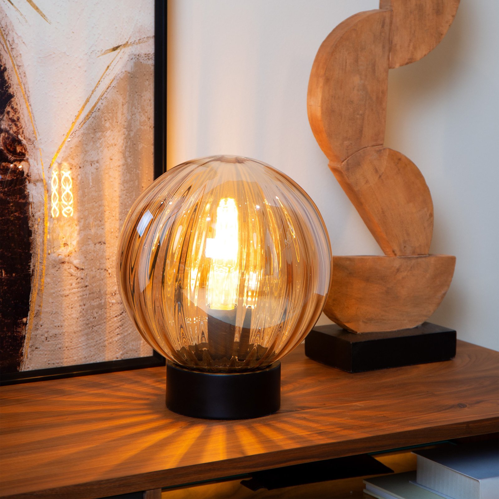 Monsaraz table lamp, amber, Ø 25 cm, glass, E27