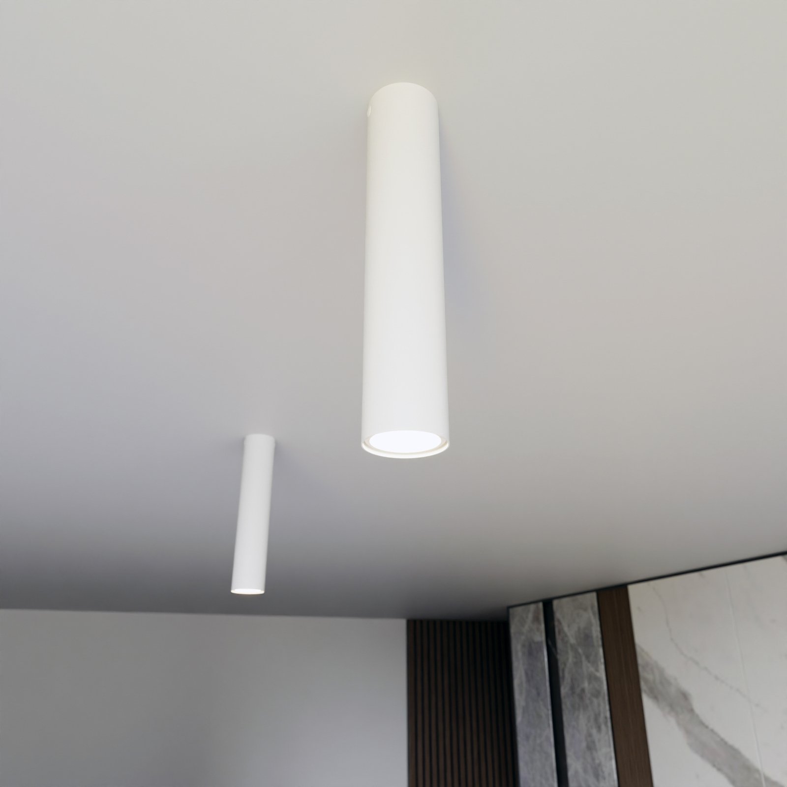 Spot pour plafond Tecno 1M, acier, GU10, hauteur 30 cm, blanc