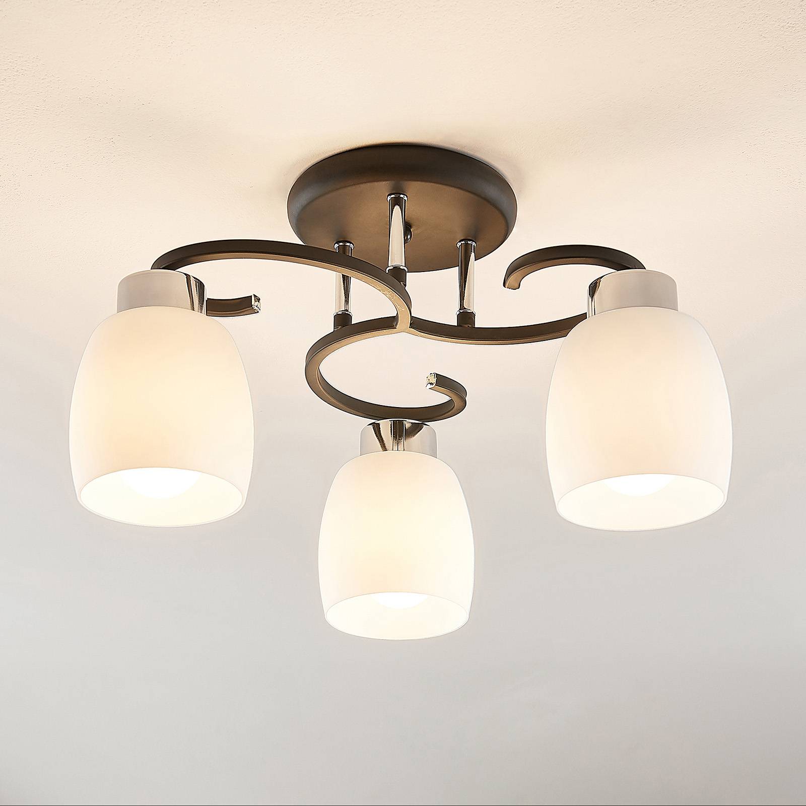 Lindby Daliah ceiling light, 3 glass lampshades, for Living / Dining Room, glass, metal, E27, 60 W, energy efficiency: A++