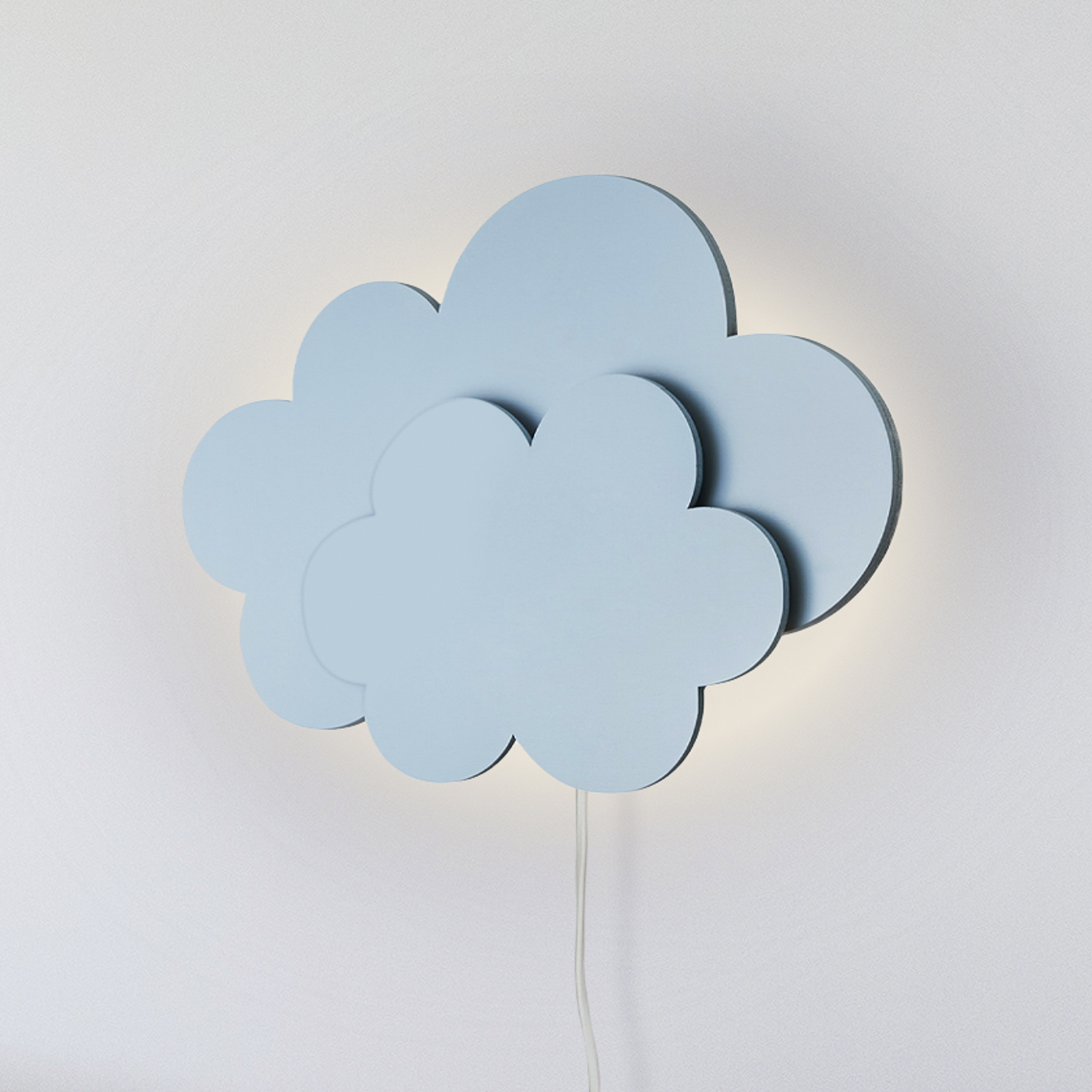 LED wandlamp Wölkchen met stekker, blauw, hout, dimbaar