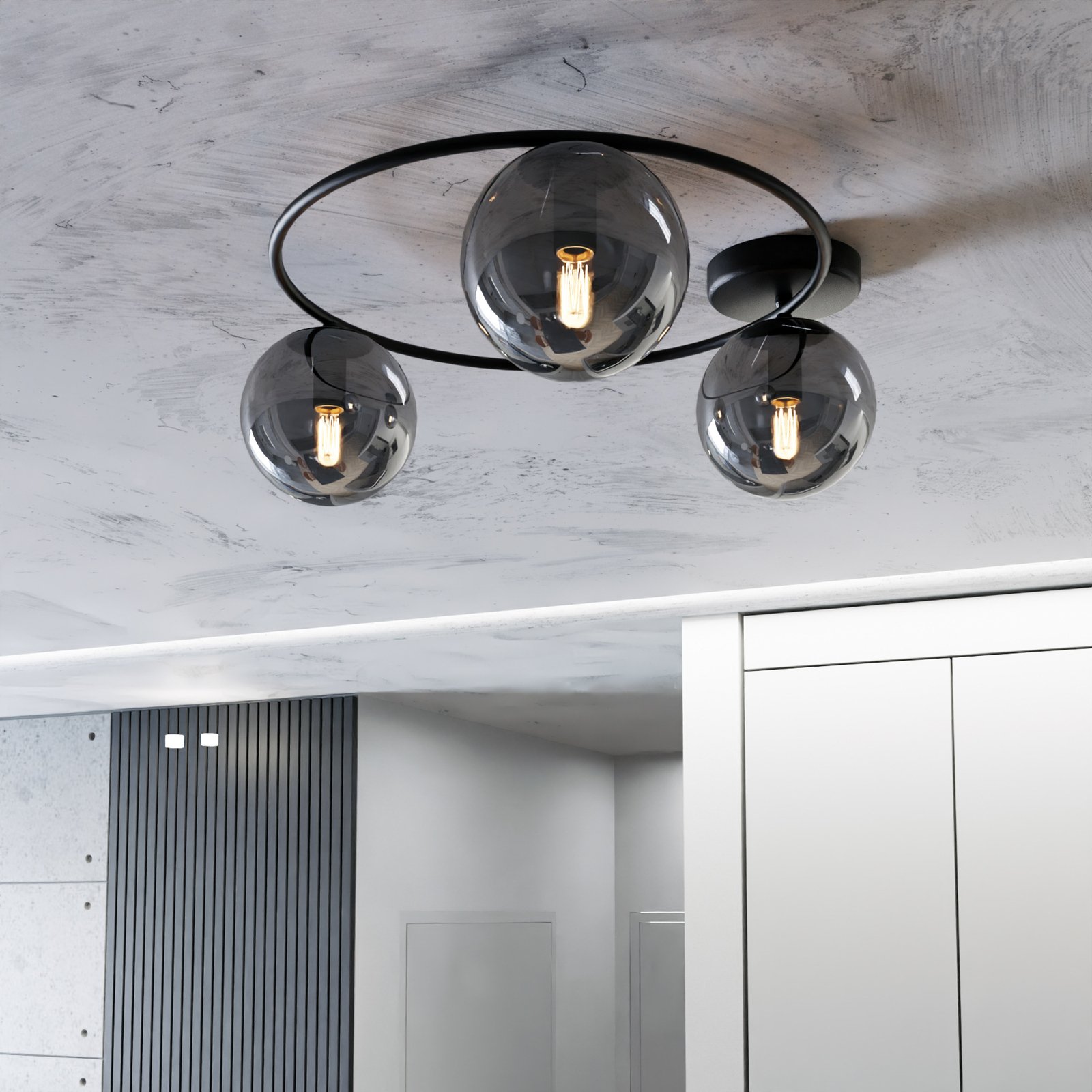 Ascella ceiling light, 3-bulb, black/graphite