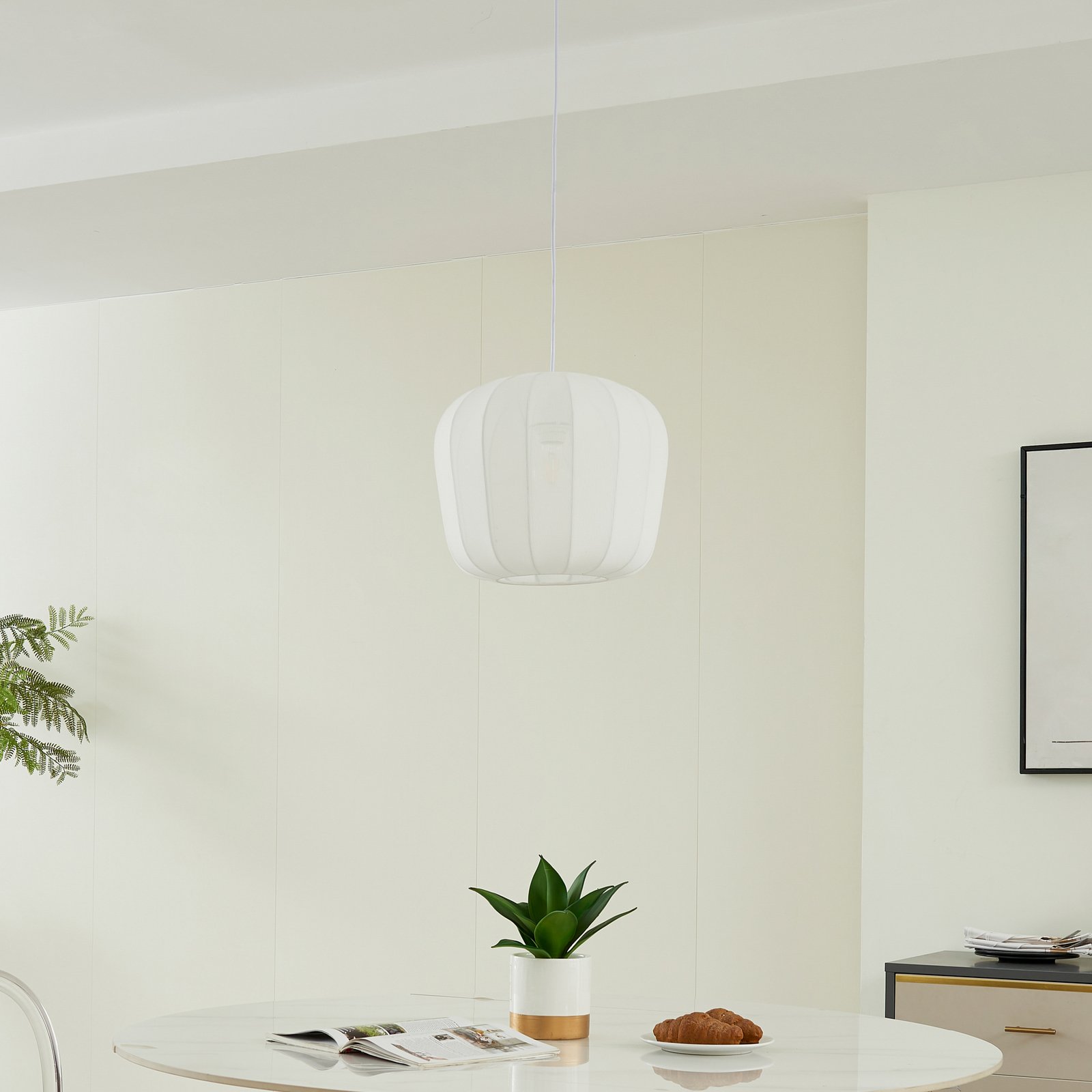 Lindby Helin pendant light, white, Ø 35 cm, fabric