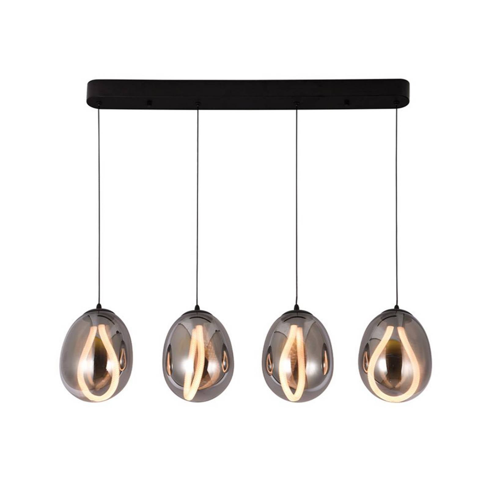 LED-Pendellampe Melanie, Länge 85 cm, rauchgrau, Glas 4-flg.