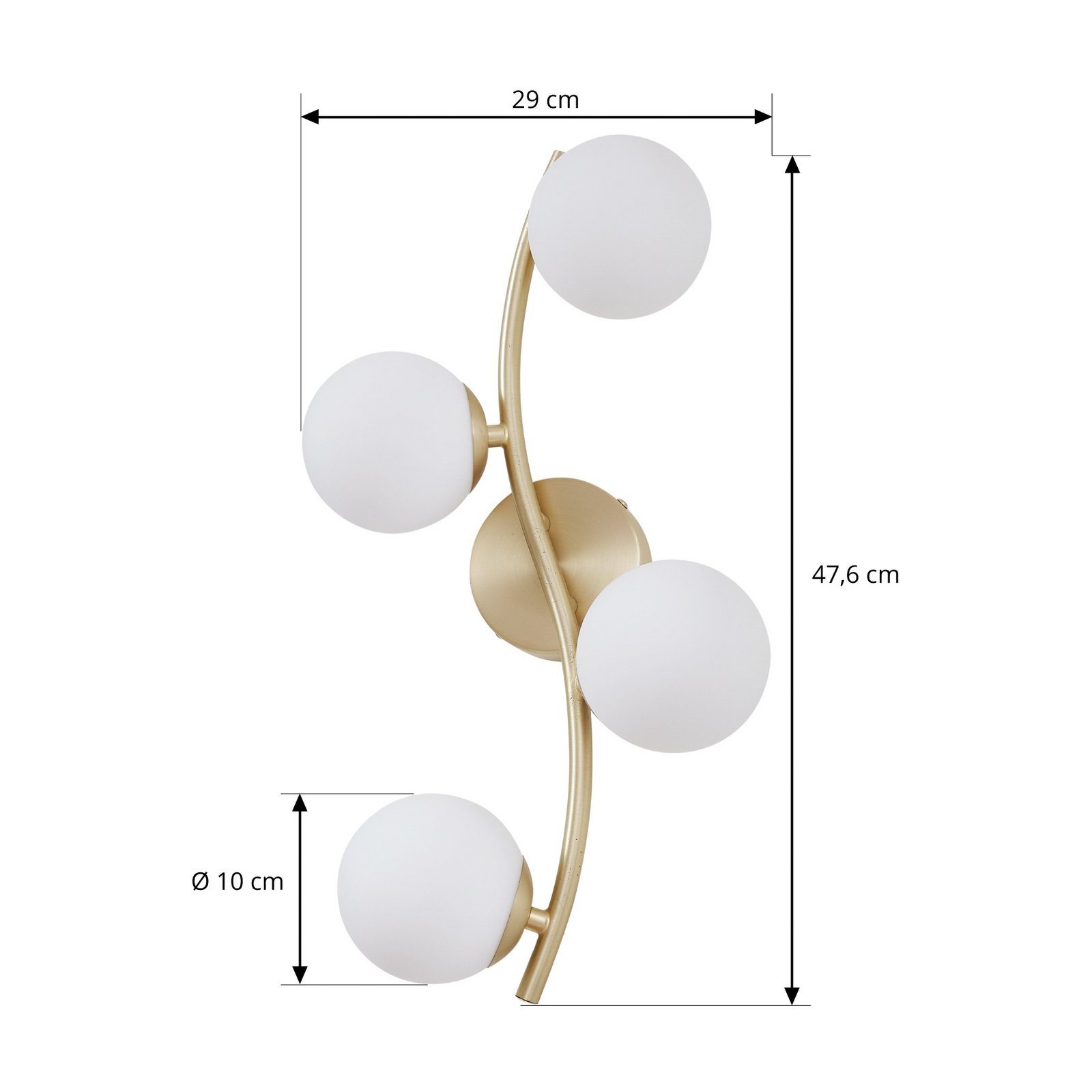 Lindby Wandleuchte Josiana, opal/messing, 48 cm, Kugel, Glas