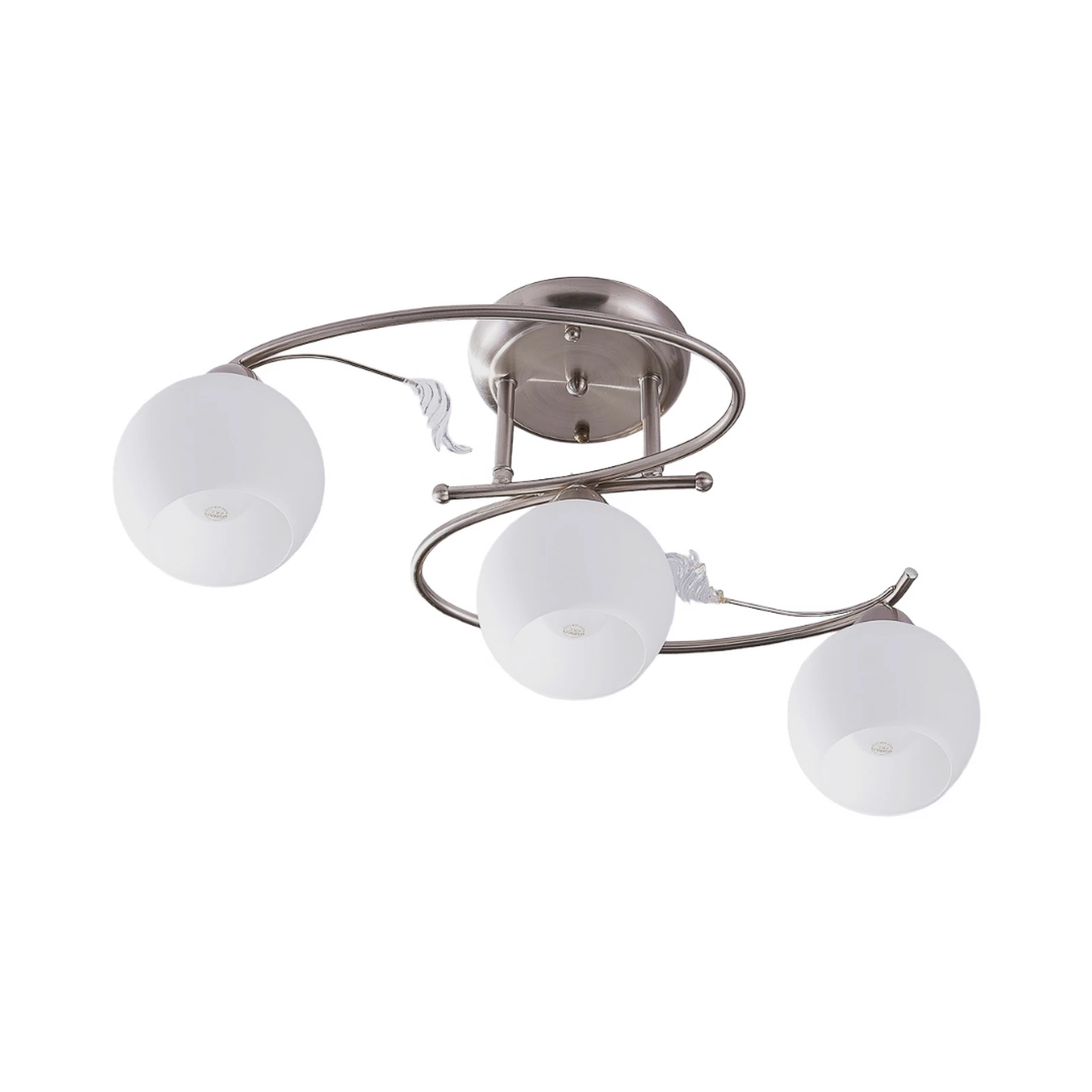 Lindby Plafoniera Svean, a 3 luci, nichel/bianco, vetro, lunghezza 60 cm