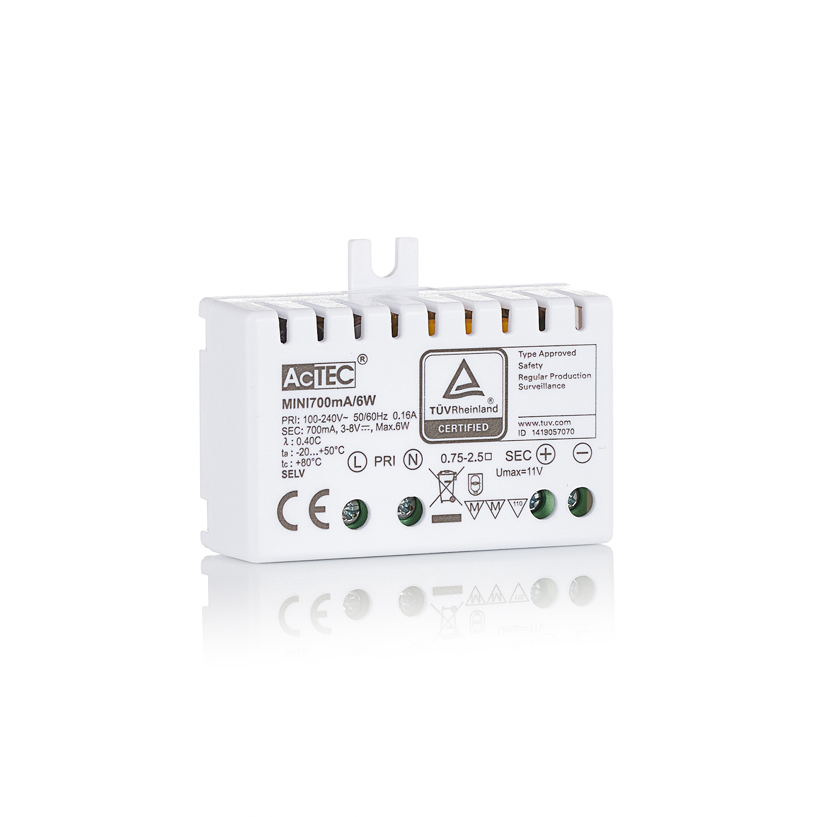 AcTEC Mini -LED-muuntaja CC 700mA, 6W, IP20