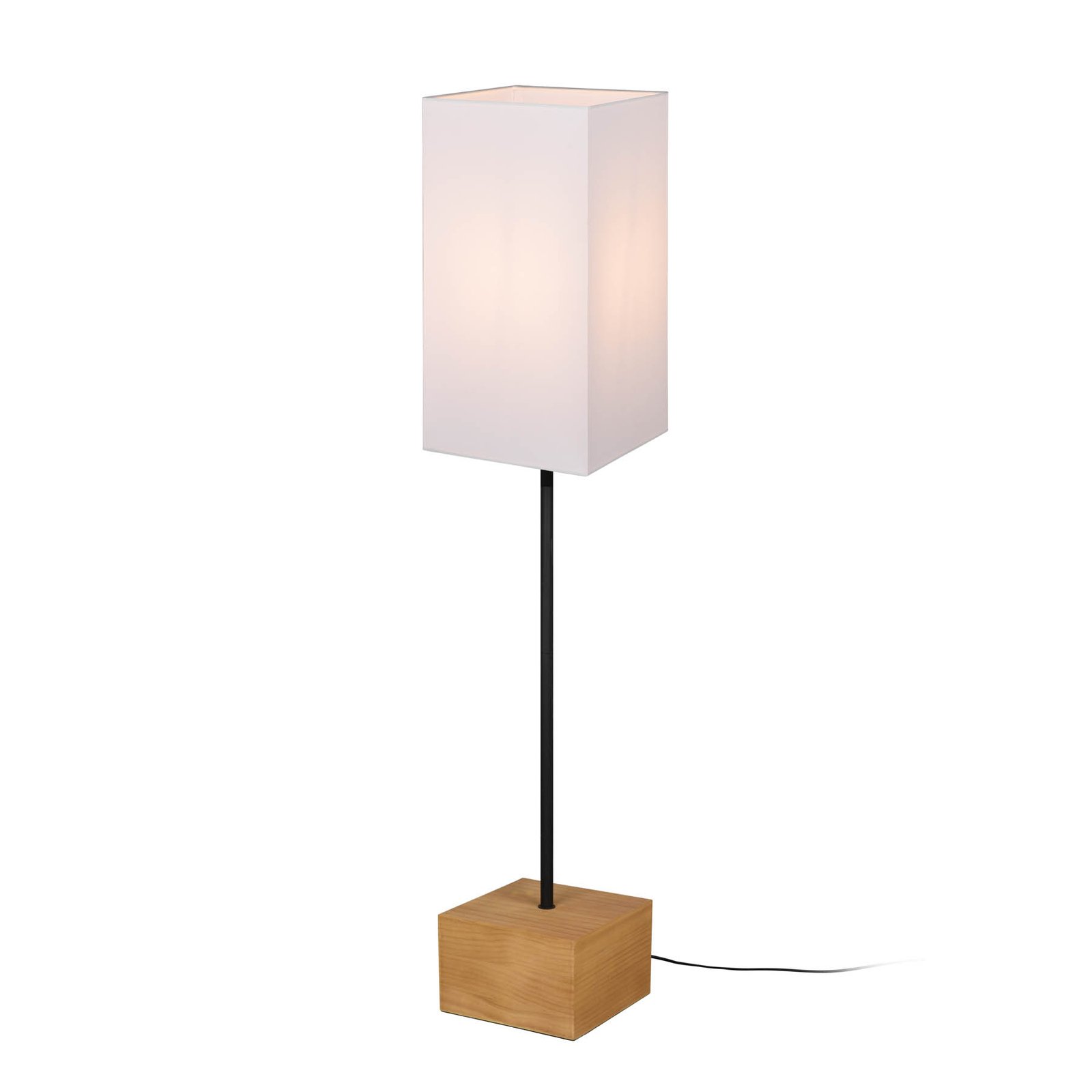 Stehlampe Woody, Holz/Textil, Quaderform, weiß
