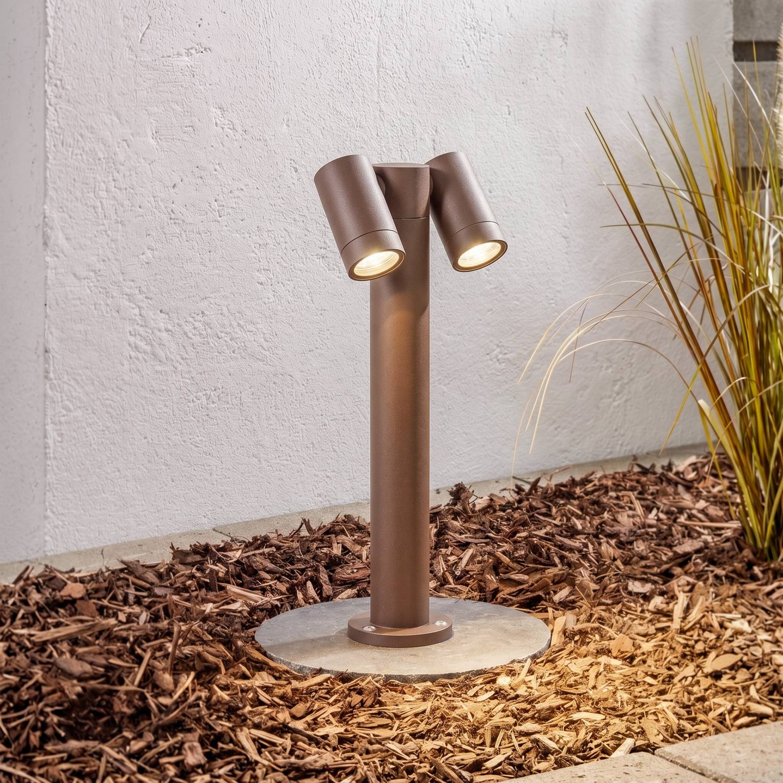 PRIOS sokkellamp Tulimar, 2-lamps, 45 cm, roestkleurig, IP65