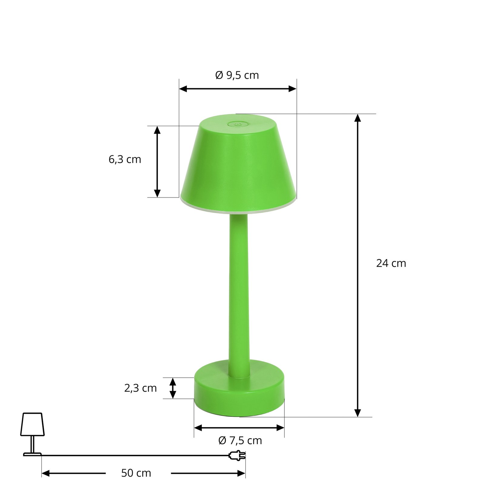 Lindby LED genopladelig lampe Gaja, grøn, USB, IP44, RGBW, dæmpbar