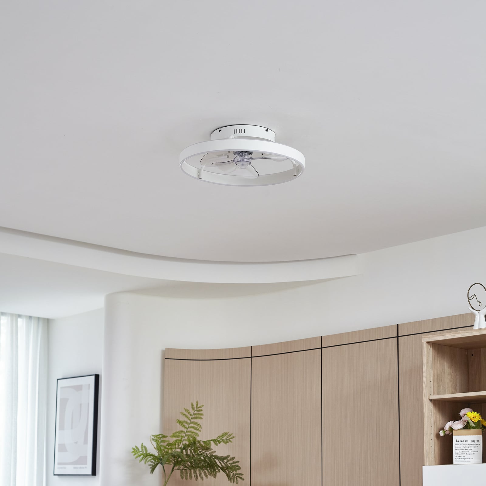 Ventilateur de plafond LED Momitu, blanc, aluminium, Ø 50 cm - Lindby