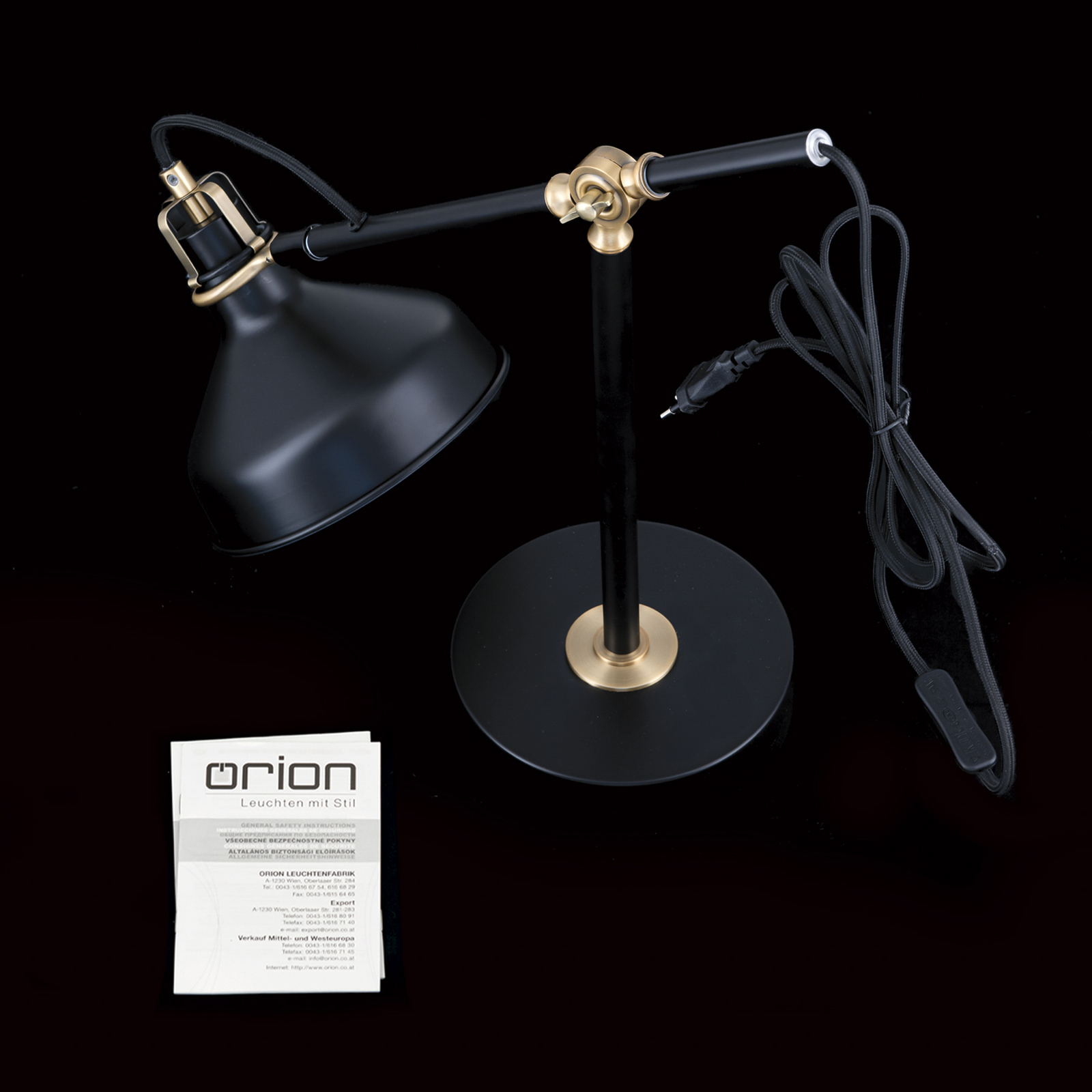 Lampe de table Schiller, noir, métal, 59 cm, réglable