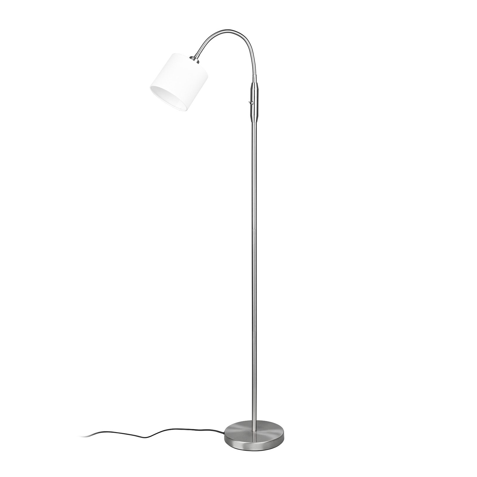 Tommy lámpara de pie, níquel/blanco, altura 130 cm, metal/tejido