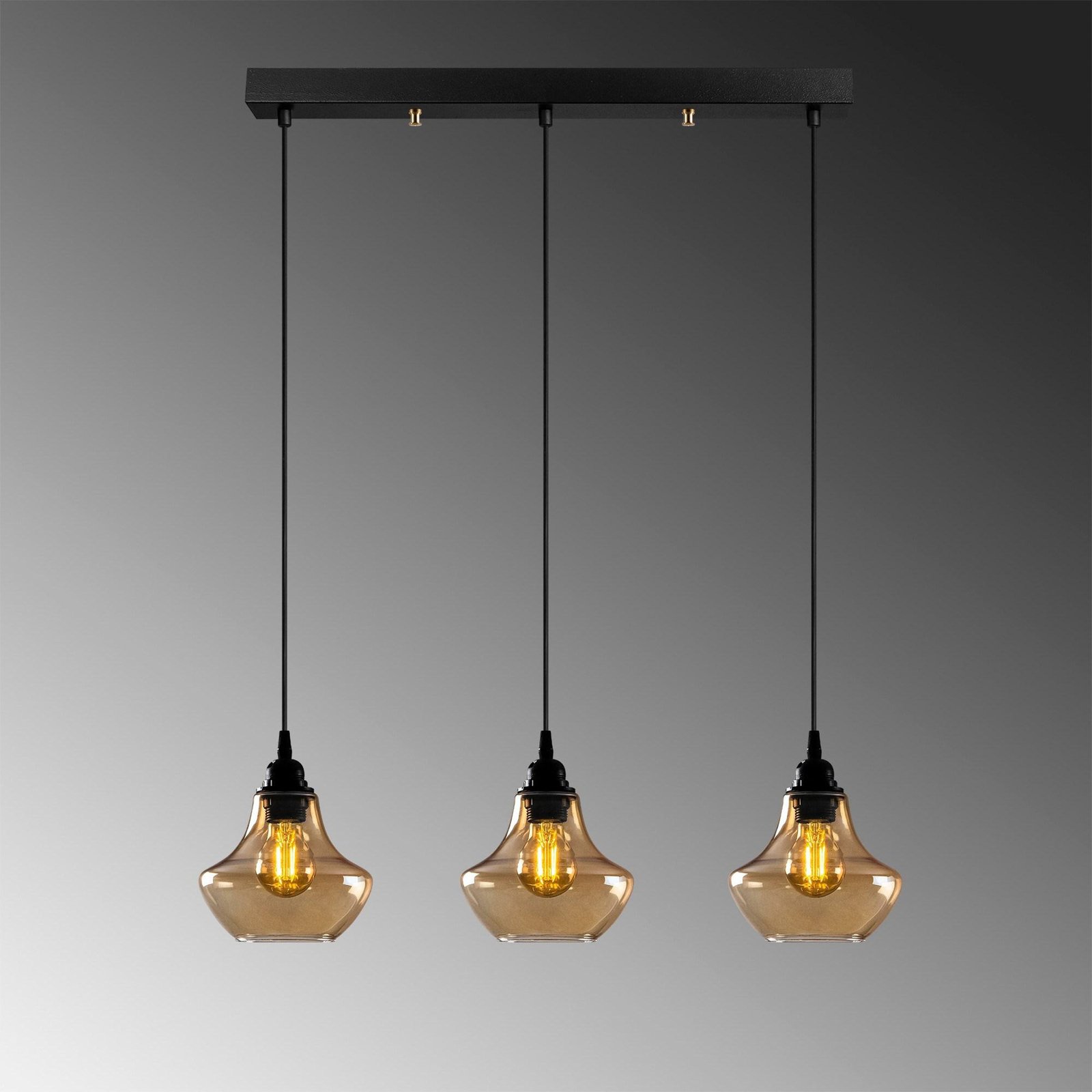 Pendant light Gold 052, gold-transparent, glass 3-bulb long