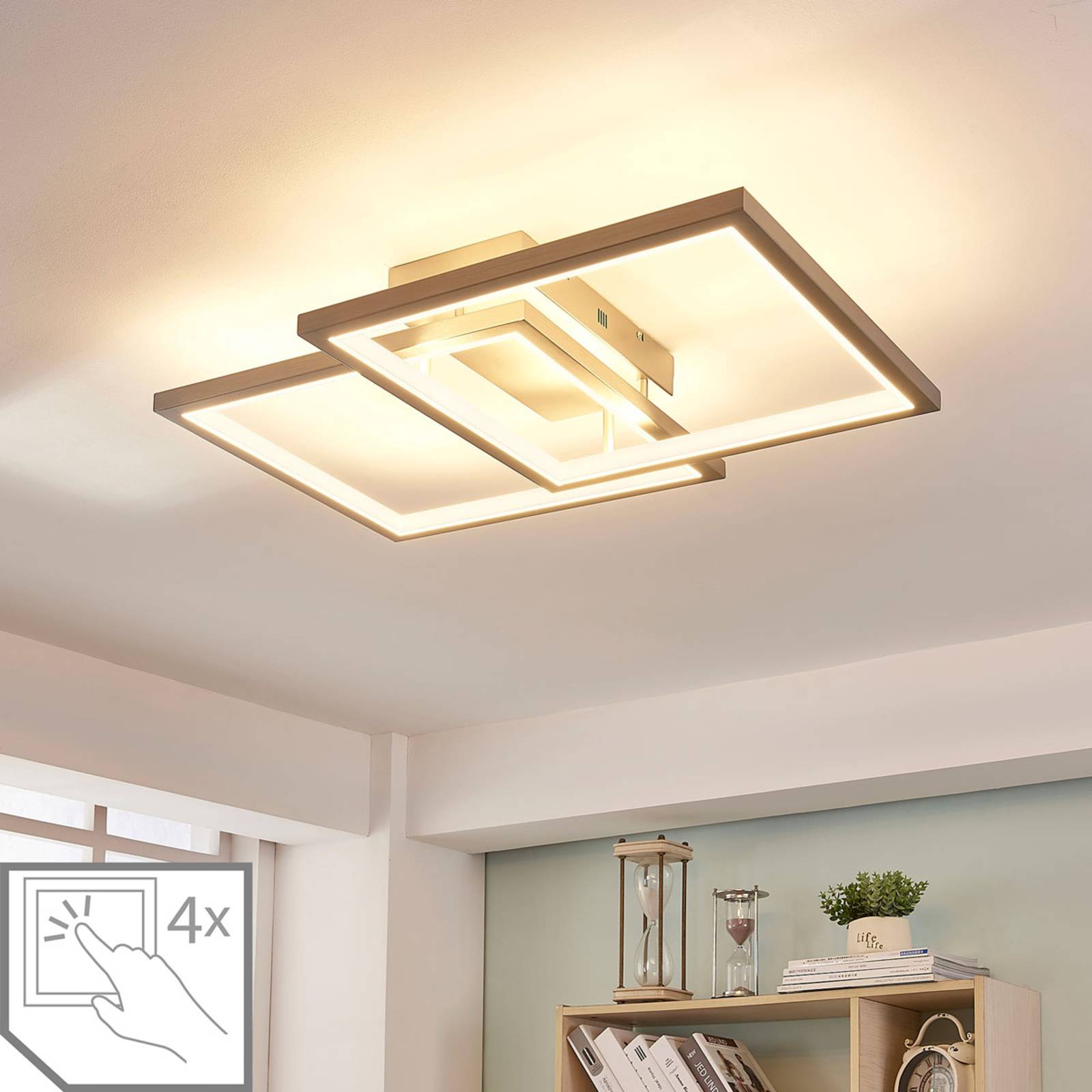 Lucande LED plafondlamp Heriba met twee frames, dimbaar, voor woon-/ eetkamer, aluminium, metaal, acryl, 48 W, L: 73.5 cm, B: 58 H: 16 cm