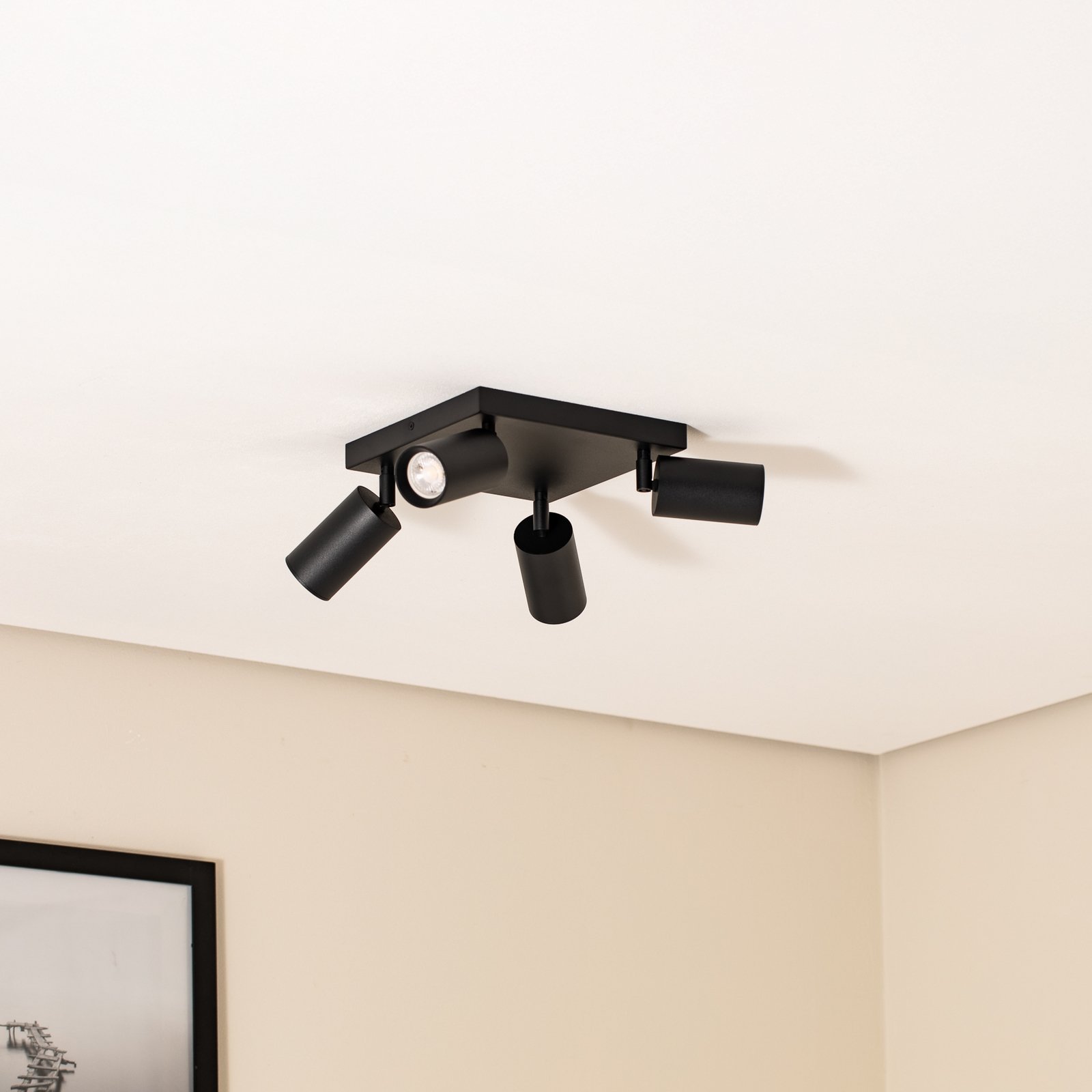 Faretto da soffitto Sado, nero, acciaio, orientabile, a 4 luci