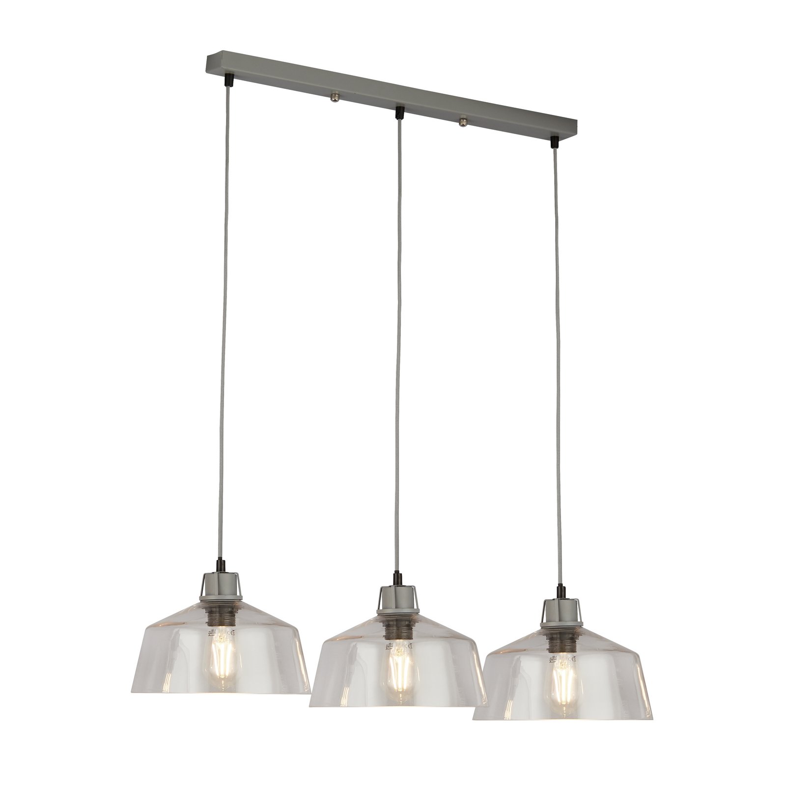 Lampada a sospensione Thaloria, trasparente, vetro, a 3 luci, 80 cm