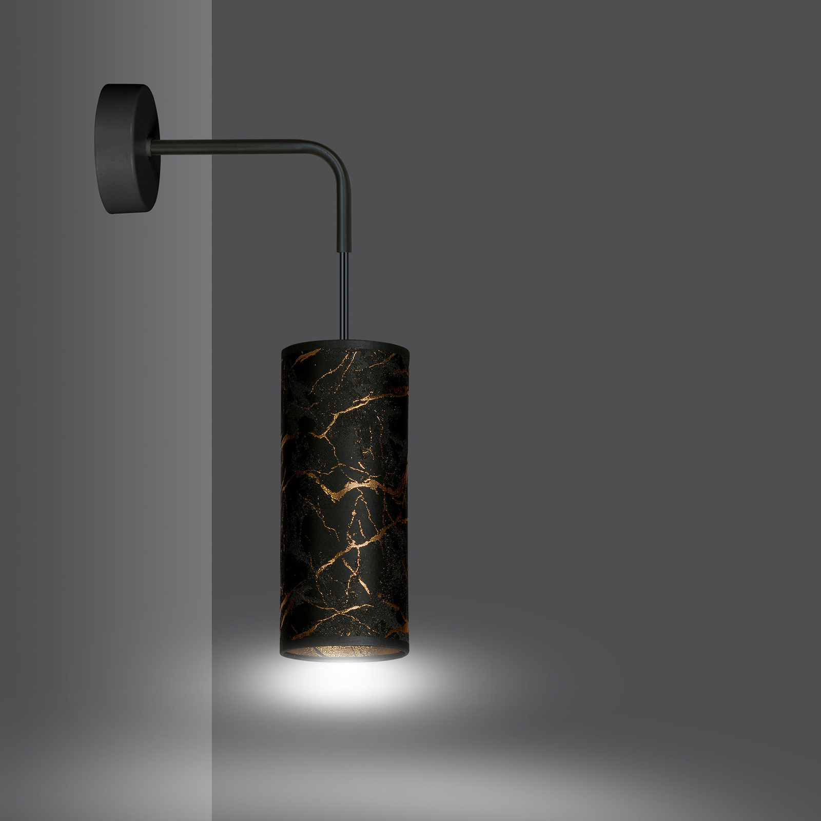 Wandlampe Joni, Textil, 1fl schwarz-marmoriert