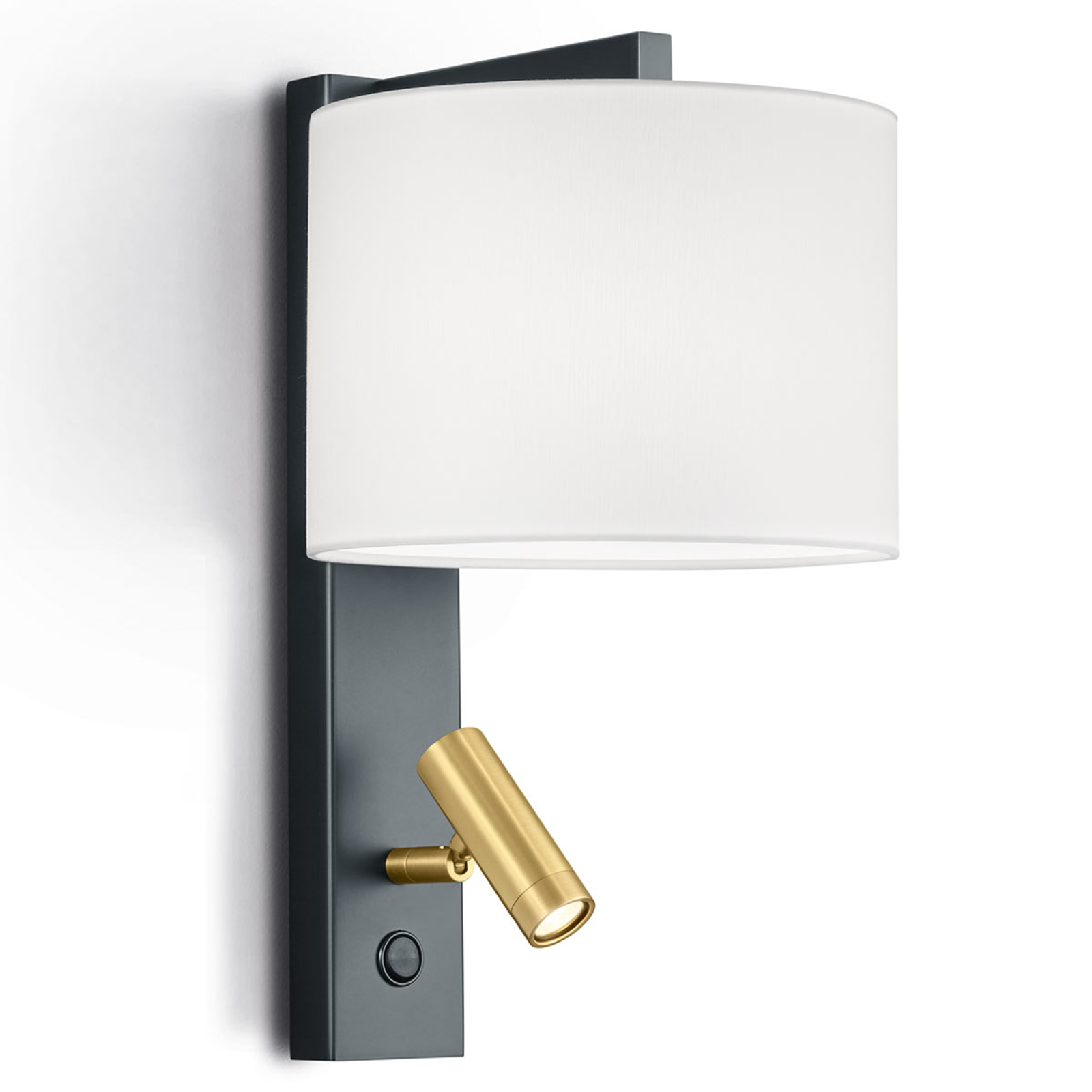 Knapstein Mila wall light with a pivotable LED reading, for Living / Dining Room, metal, fabric, E27, energy efficiency: A++, W: 20 cm, H: 35 cm