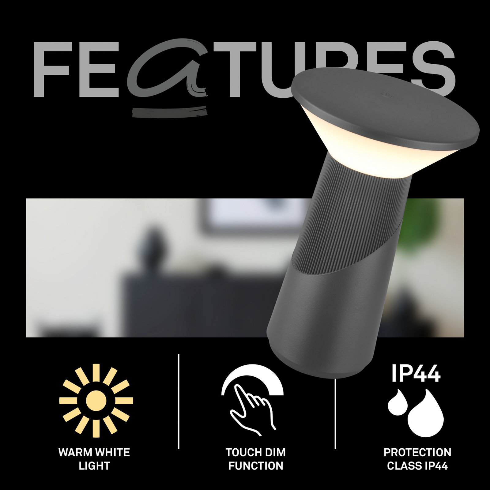 Lampa stołowa LED z akumulatorem Pilia, antracytowa, wysokość 24 cm, IP44 Lampa stołowa LED z akumulatorem Pilia, antracytowa, wysokość 24 cm, IP44
