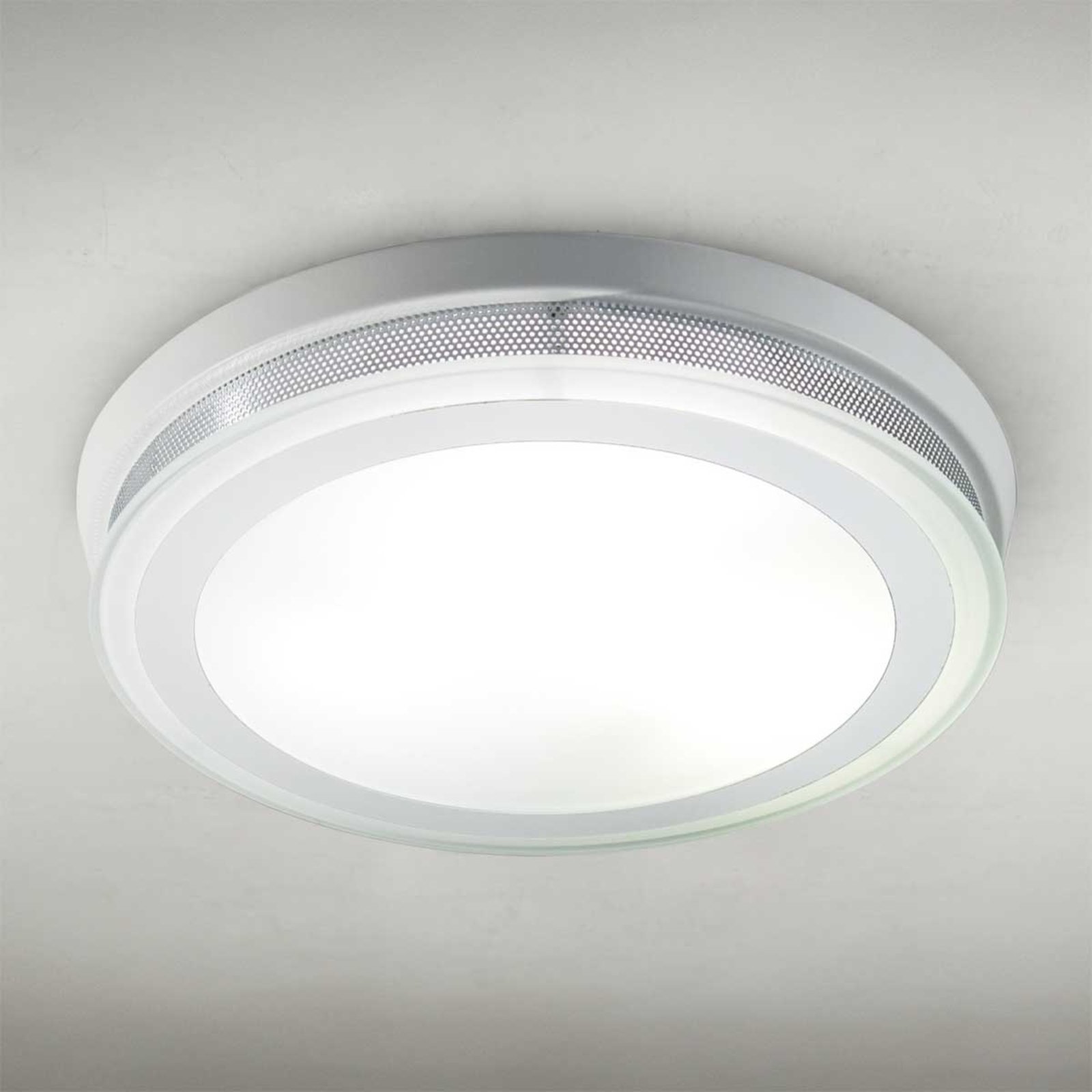 Lam Round ceiling light RING 9115 37 cm white, for Living / Dining Room, metal, glass, E27, 60 W, energy efficiency: A++, H: 8 cm