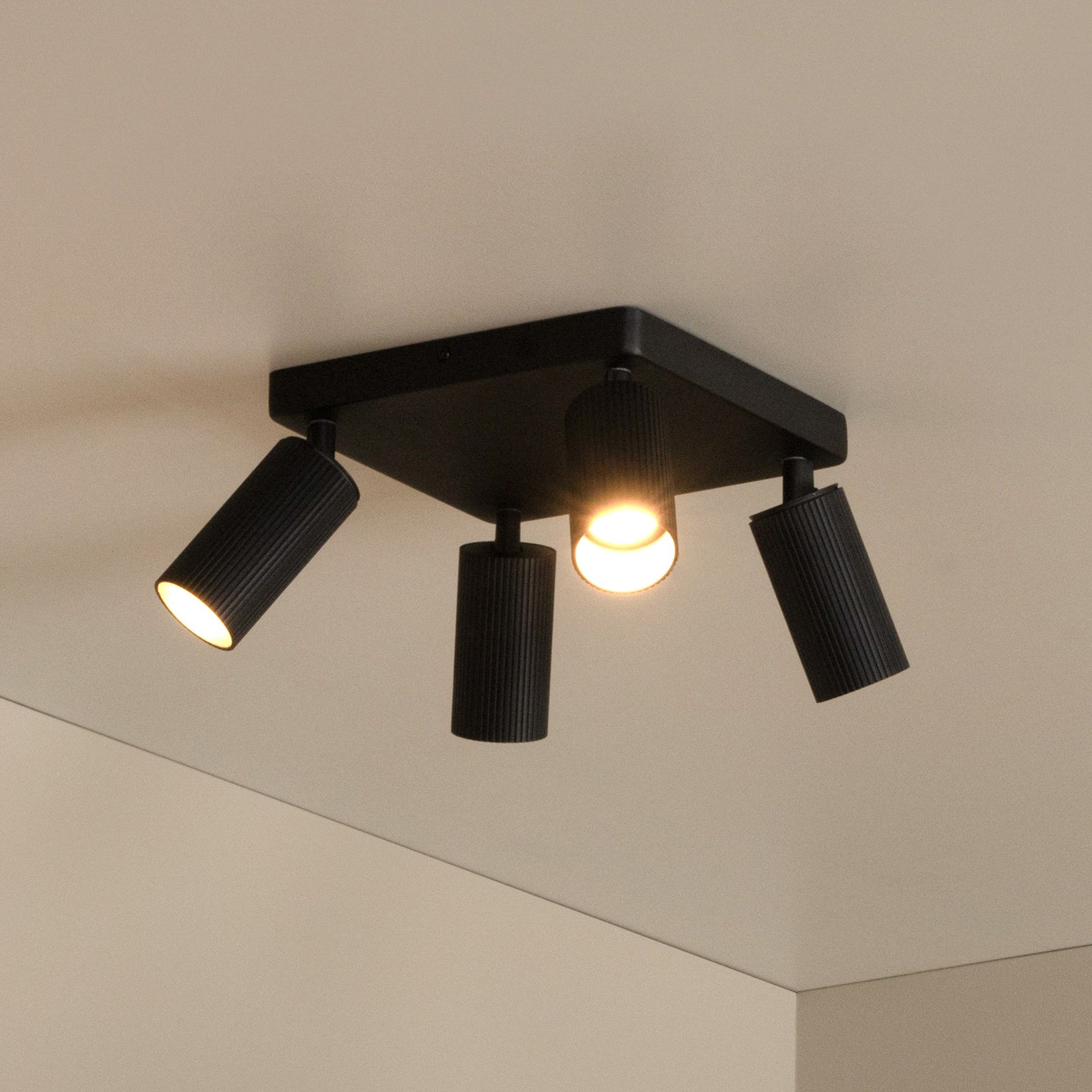 Faretto da soffitto Clubs, nero, a 4 luci, GU10, alluminio