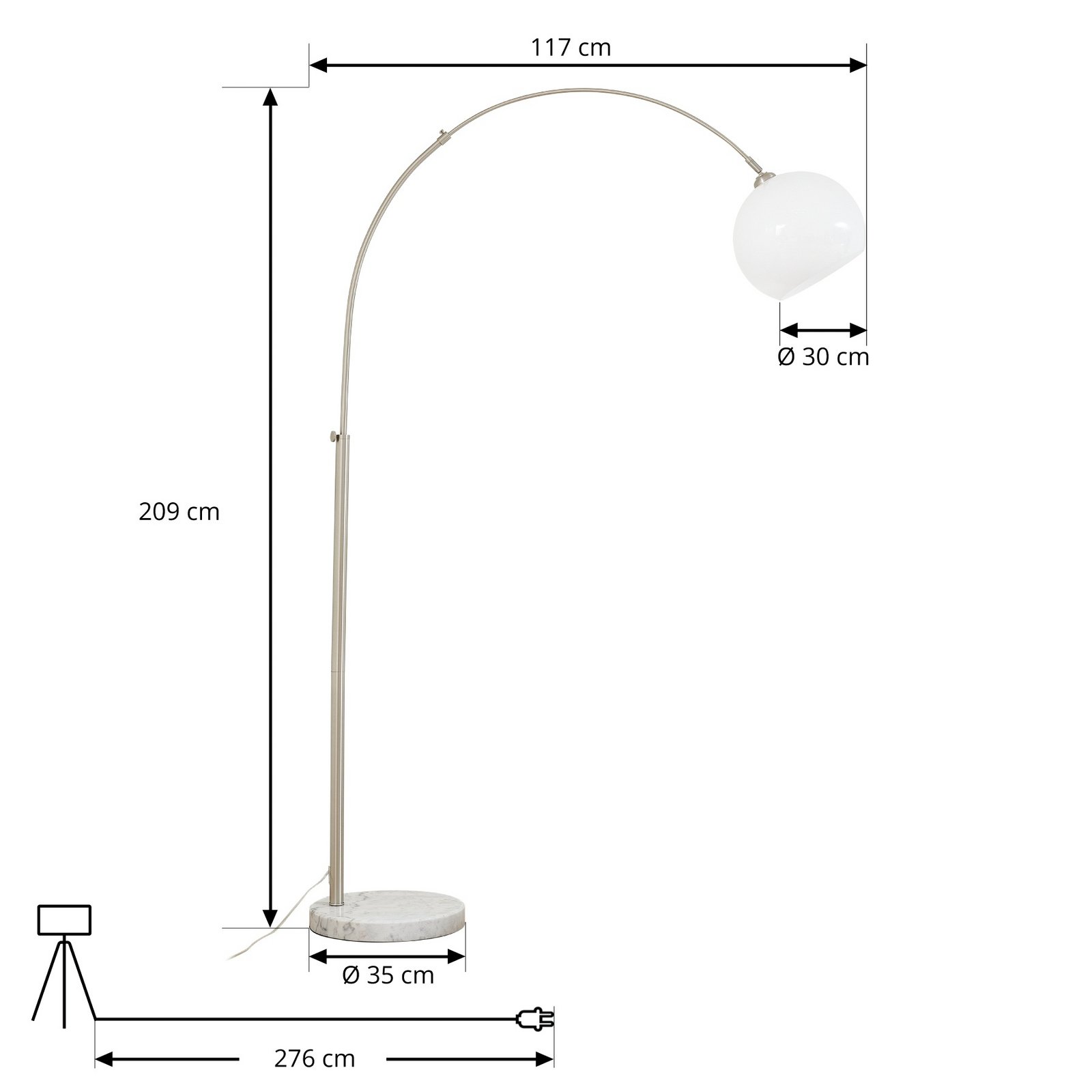 Alverton Bogenleuchte, weiß/nickel, 197 cm, Glas - Lindby Alverton Bogenleuchte, weiß/nickel, 197 cm, Glas - Lindby