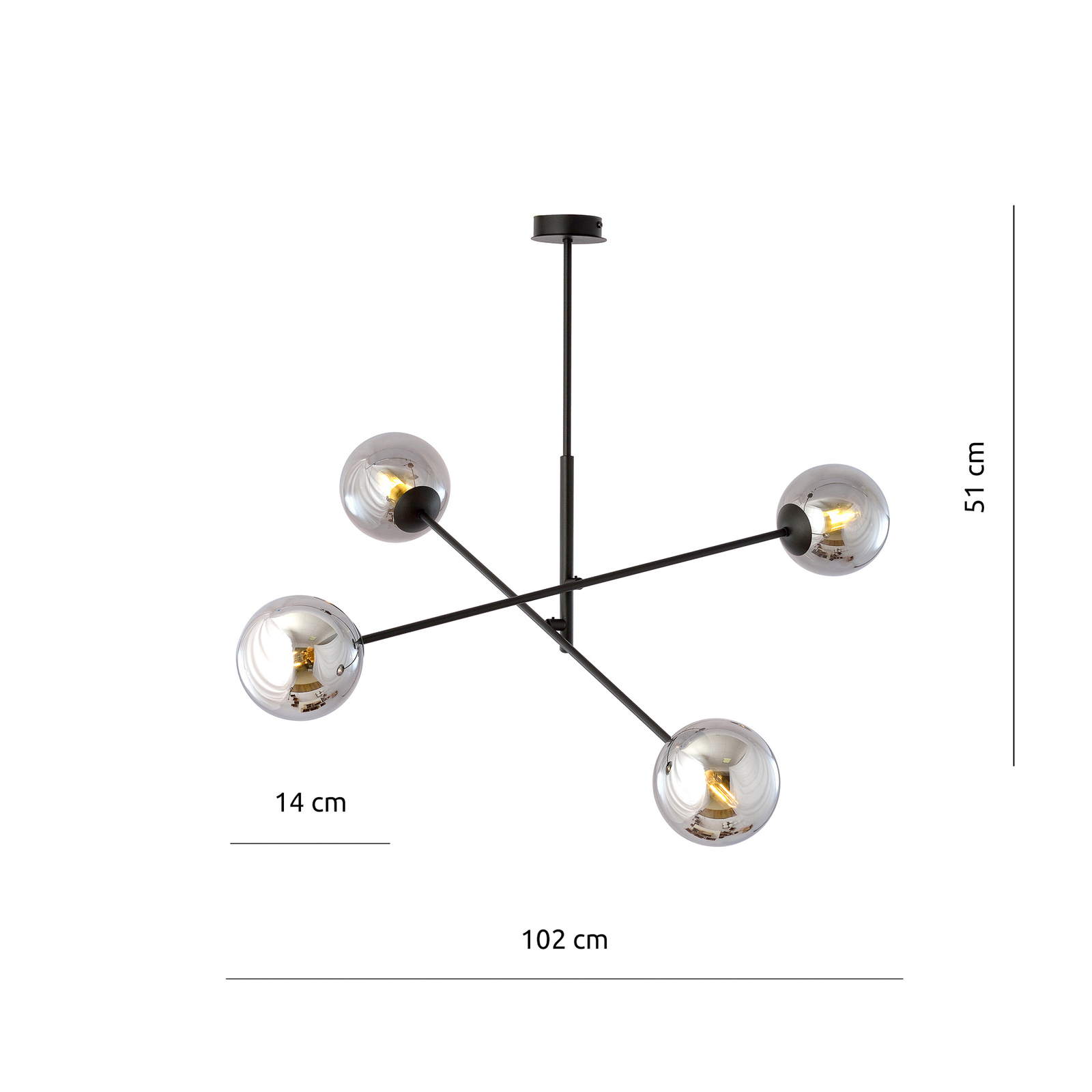 Linear loftlampe, sort/grafit, 4 lyskilder