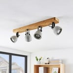 Lindby Spot Mitis, 70 cm, à 4 lampes, gris, bois, béton, GU10