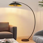 Lindby gebogen vloerlamp Emilienne, zwart, goudkleurig, 180 cm