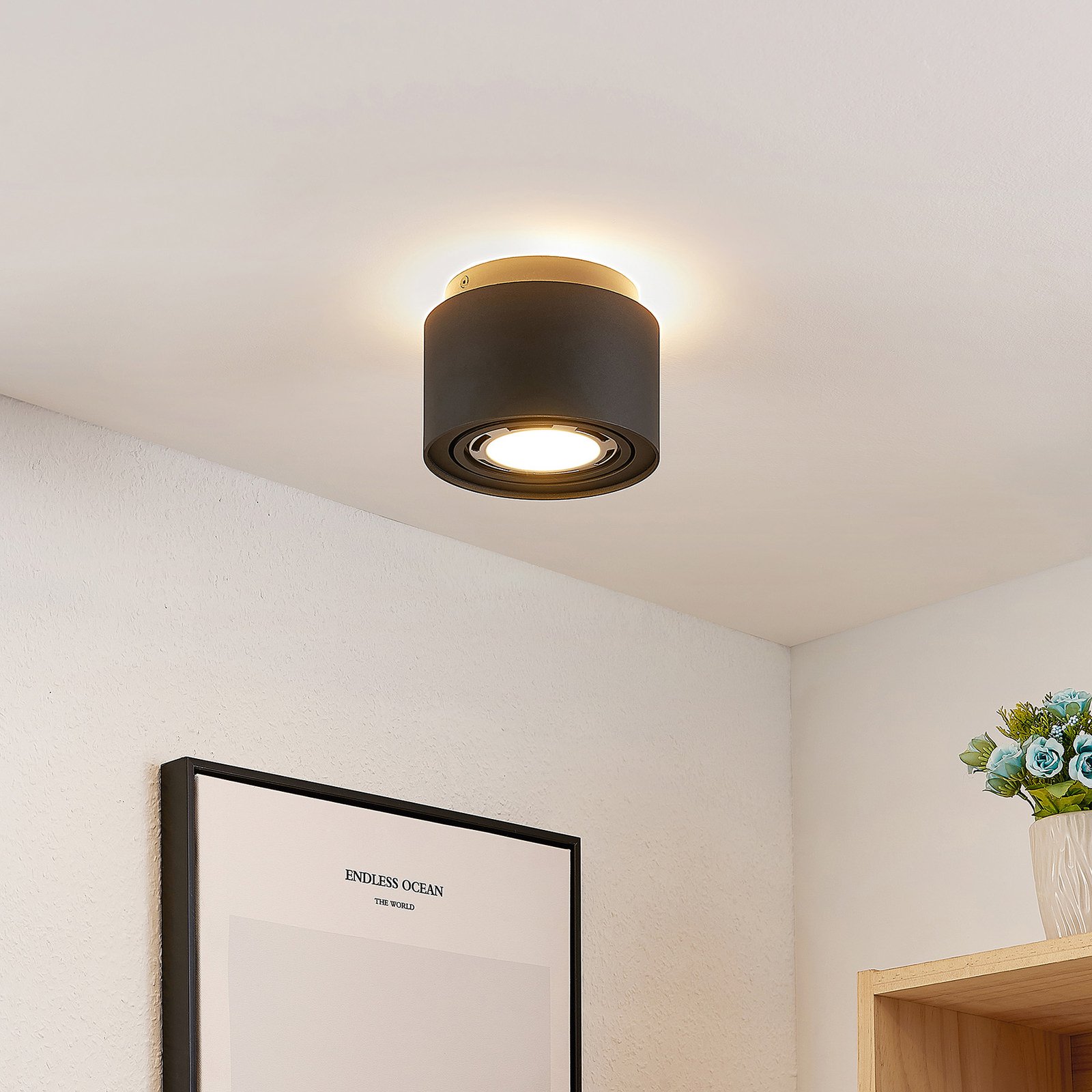 Arcchio Talima ceiling lamp, round, black, aluminium, set of 3
